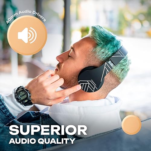 Miniatura 6 de PowerLocus Auriculares Inalámbricos Bluetooth Sobre la Oreja Estéreo Plegables, Auriculares con Cable Recargables con Micrófono Integrado para