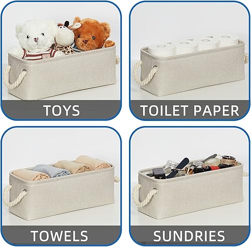 Miniatura 5 de Temary Cestas para estantes, 2 cubos de almacenamiento de tela, cestas de almacenamiento vacías de regalo para organizar ropa, juguetes, libros,