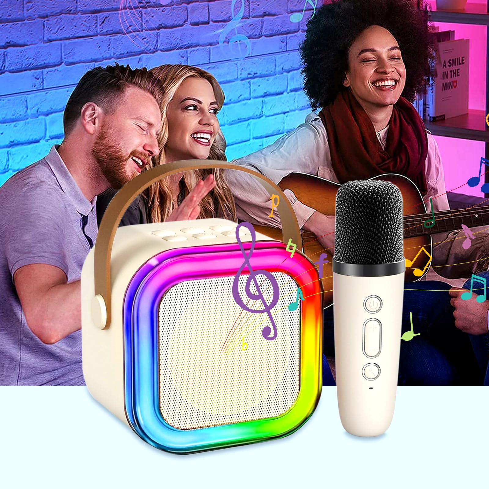 Maszyna do karaoke dla dzieci i dorosłych, mini maszyna do karaoke z 2 mikrofonami, przenośny głośnik Bluetooth z efektami głosowymi i diodami LED, mikrofon do karaoke, zabawka dla dzieci