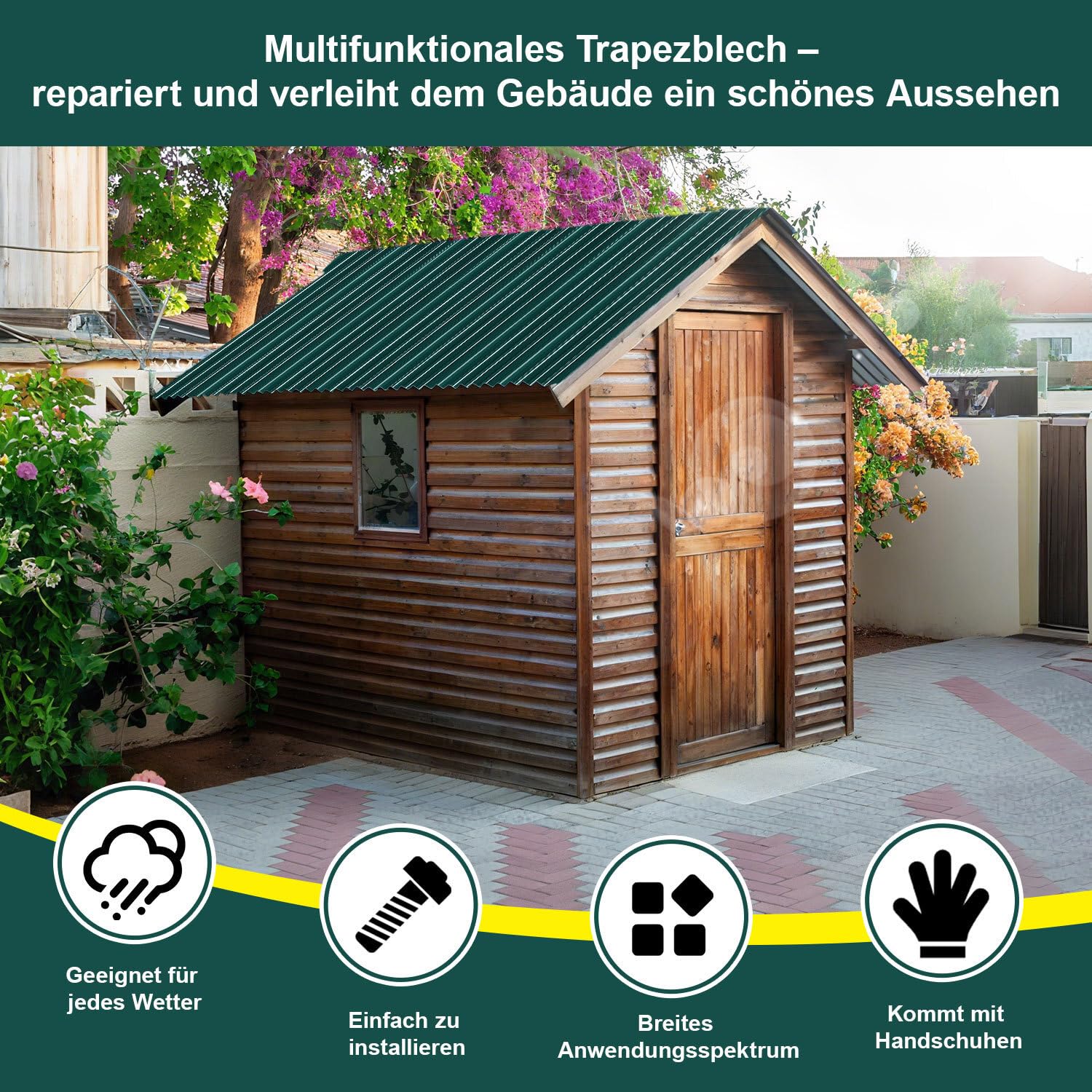 Trapezblech Profilblech 115×45 cm Set Grün 6,21 m² Dachblech Stahl 0,25 mm Dachplatten