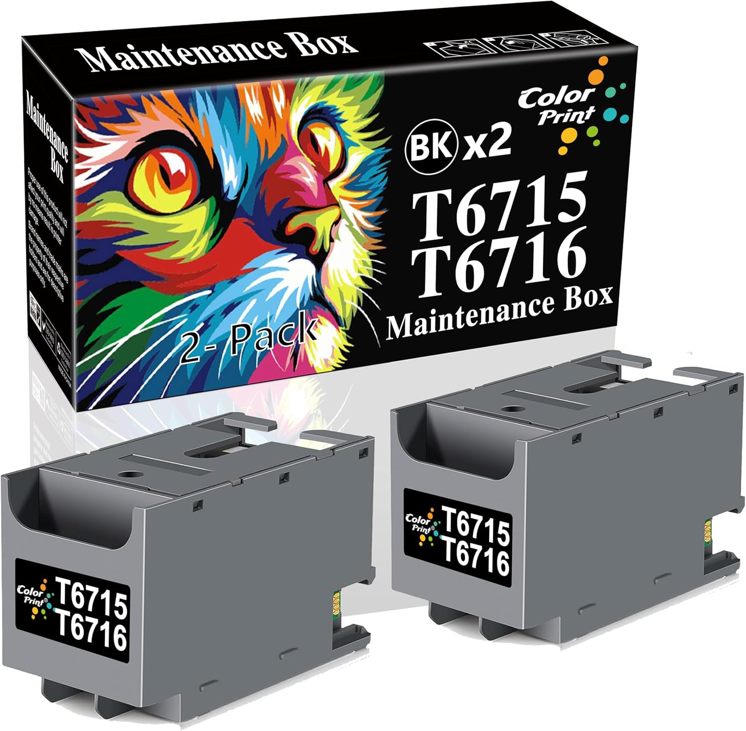 Color Printer T6715 T6716 Ink Maintenance Box Replacement for Workforce Pro WF-3820 WF-4820 EC-4020 WF-4830 WF-4720 WF-4834 WF-4734 WF-4730 WF-4740 EC-4030 WF-M5799 WF-C5710 WF-C5290 Printer (2-Pack)