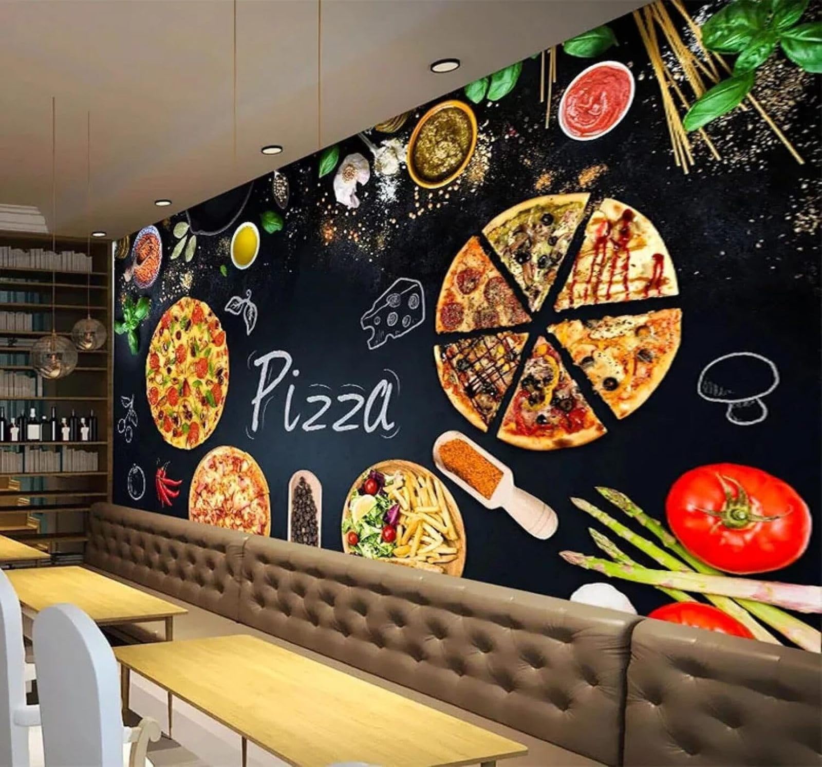 XLMING Food Pizza Blackboard Restaurant Café 3D Wallpaper Luxury Home Dining Decor Paste Sofa Living Room The Wall for Bedroom Mural-350cm×256cm