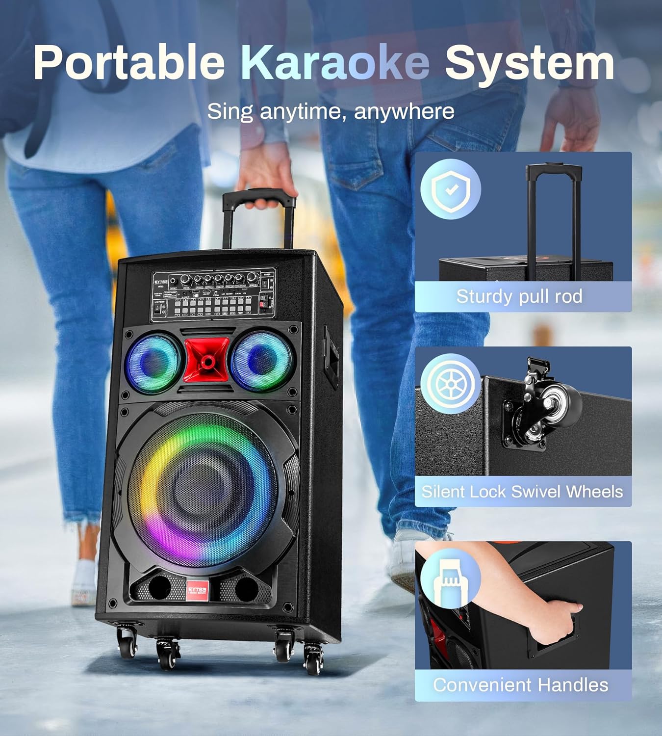 Karaoke Machine with Screen Lyrics Display for Adults 14.1" Touch Screen, Portable Karaoke Speaker PA System 800W Peak Power with 2 Wireless Mics, DJ Lights, WiFi, HDMI for Home TV Outdoor Party - Image 6