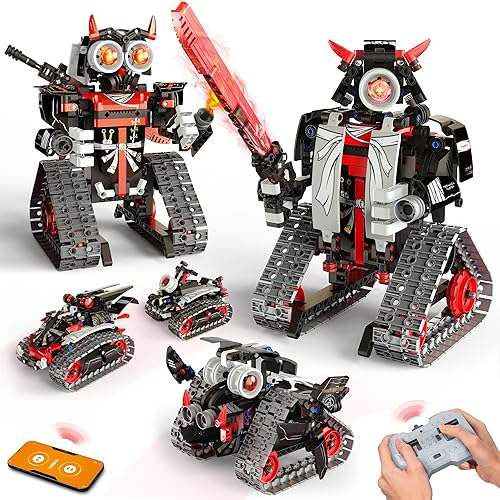 Kit de Construcción de Robot RC STEM 5 en 1, Control por APP y Control Remoto, Bloques Samurái/Ninja 419 Piezas, Set de Constructor Juguete RC para