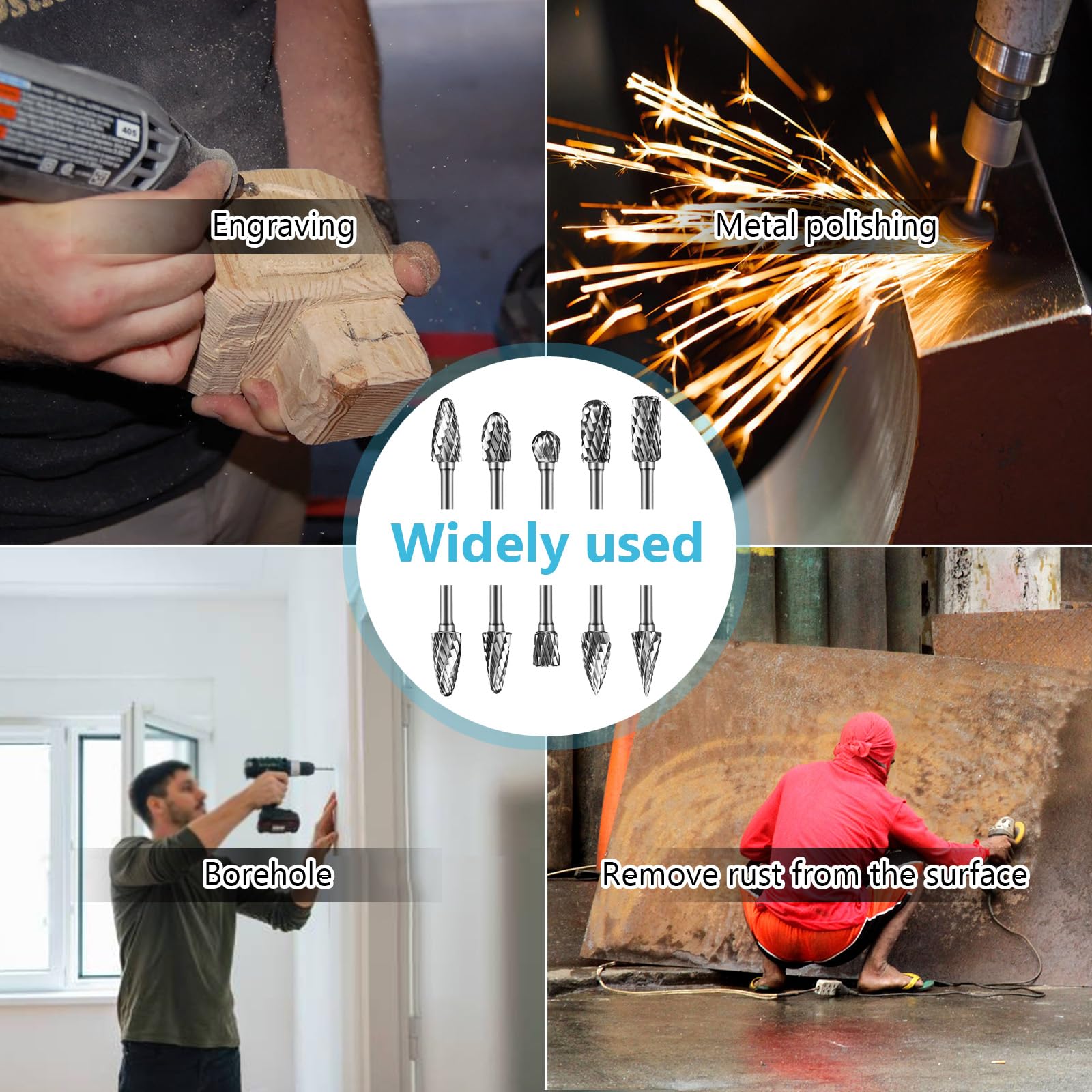 Końcówki do frezów z twardego metalu, 10 sztuk, podwójne cięcie, końcówki szlifierskie Dremel do szlifowania, rzeźbienia, polerowania metalu, grawerowania, wiercenia