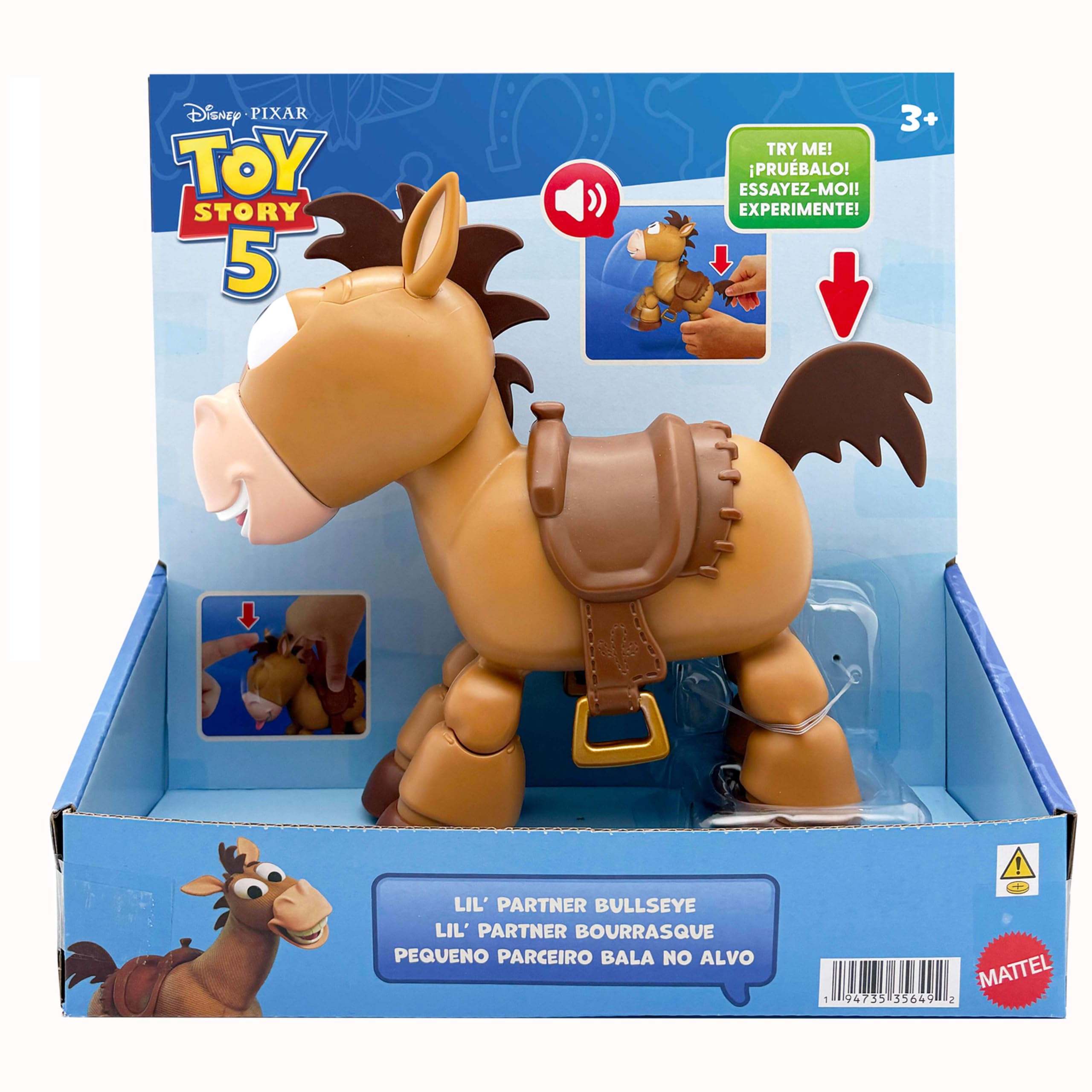 Mattel Disney y Pixar Toy Story 5 Lil'Partner Bullseye, Caballo | Figura articulada 18,8 cm, posiciones activadas por toque, sonidos, JKV48