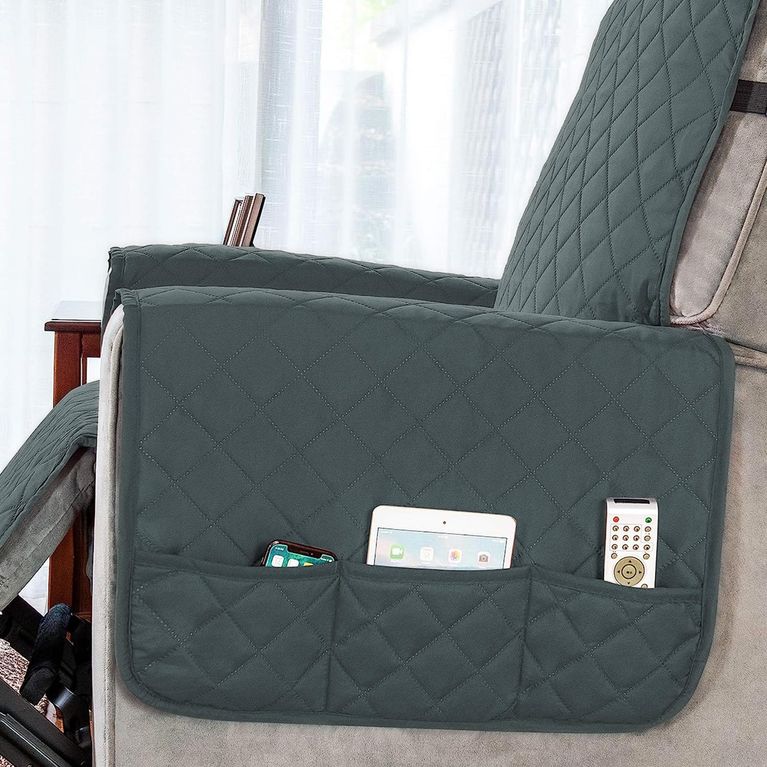 HOKIPO Recliner Cover - Dark Grey Quilted Mat -4