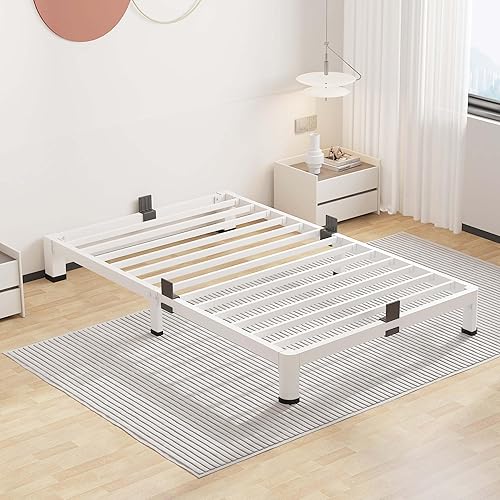 Miniatura 20 de ROIL - Base de cama tamaño completo de 14 pulgadas con agujero para cabecera, patas de esquinas redondas, retenedores de colchón, listones de acero
