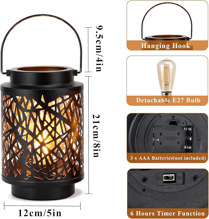 JHY DESIGN JHY DESIGN Set of 2 LED Battery Operated Table Lamp 8“H Cordless Lamp Light with 6-Hours Timer Metal Black Battery Lamp for Patio Garden Indoor Outdoor Party Events(Hollow Branch) photo 5