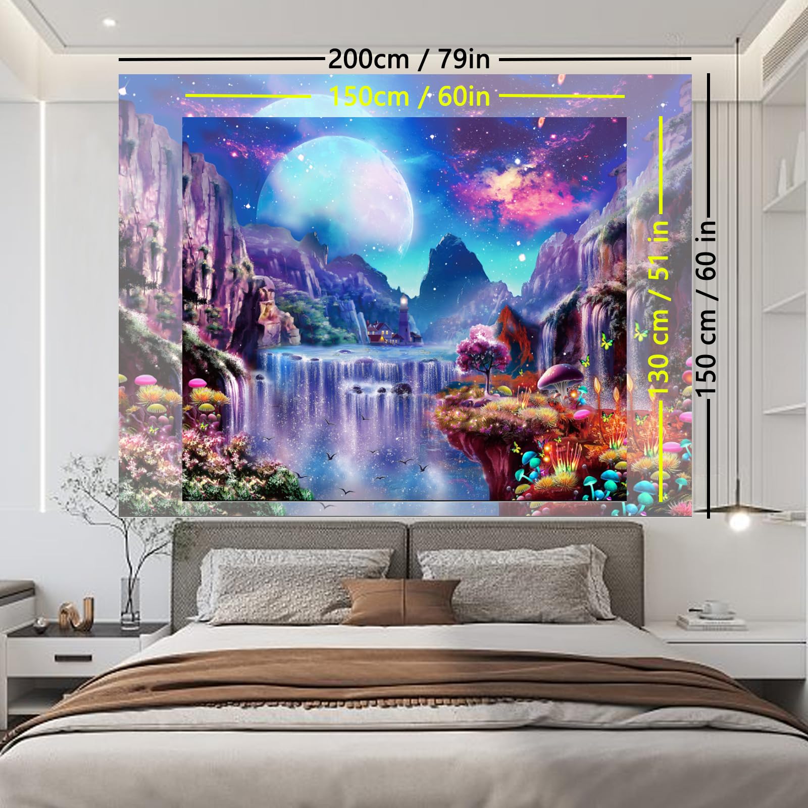 Avinyl Blacklight Space Tapestry for Bedroom Black Light Waterfall ...