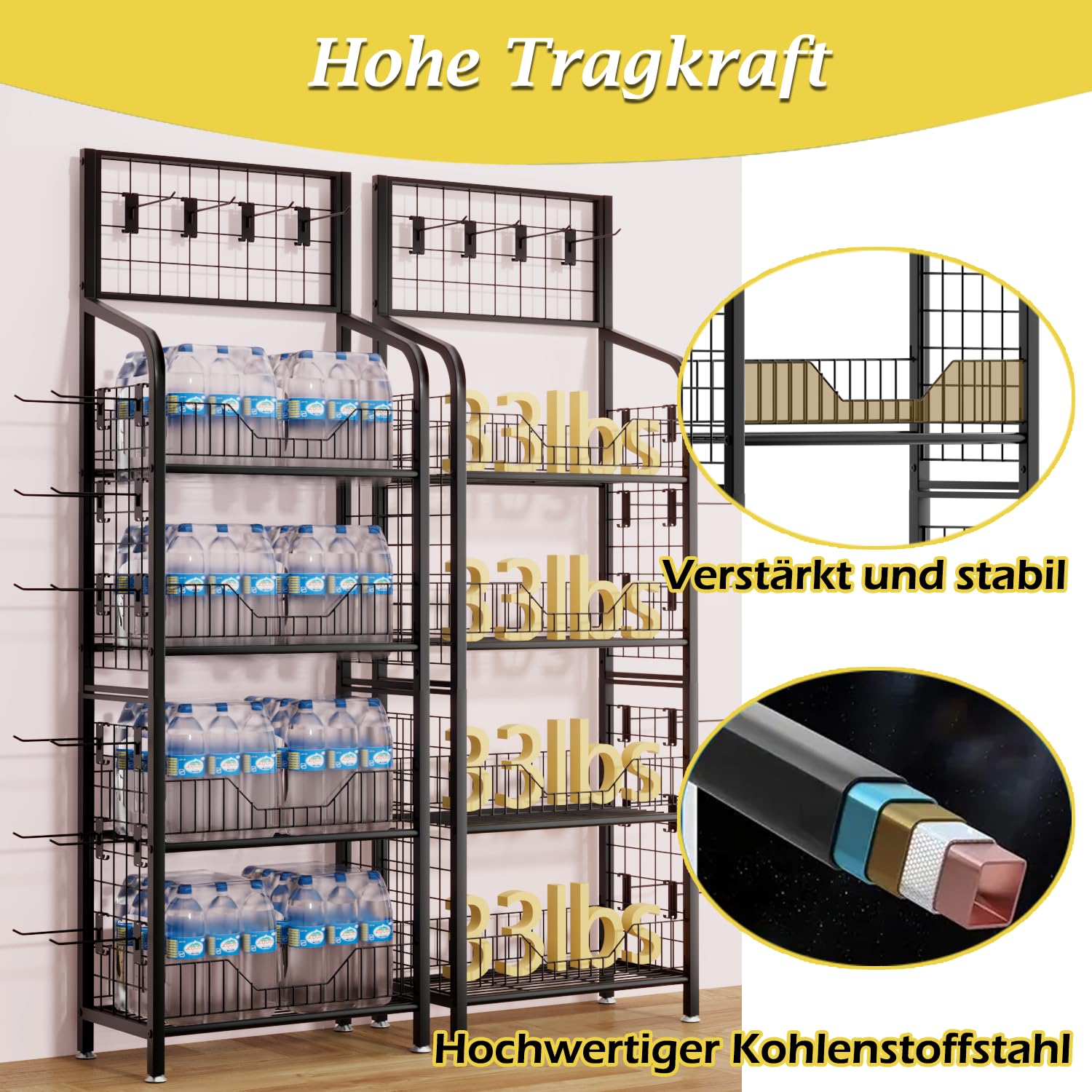 4-stufiges Metall Präsentierregal mit 30 Haken, stabiler Drahtgitter Aufbewahrungsständer für Snacks, Lebensmittel, Laden & Zuhause