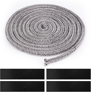 Stove Rope with 4pcs Joint Tape, 0.23x98.42 Inch Fireproof Fiberglass Rope Seal Heat-Resistant Wood Stove Door Gasket for Fireplace Grill Pipe Insulation Inspection Flaps