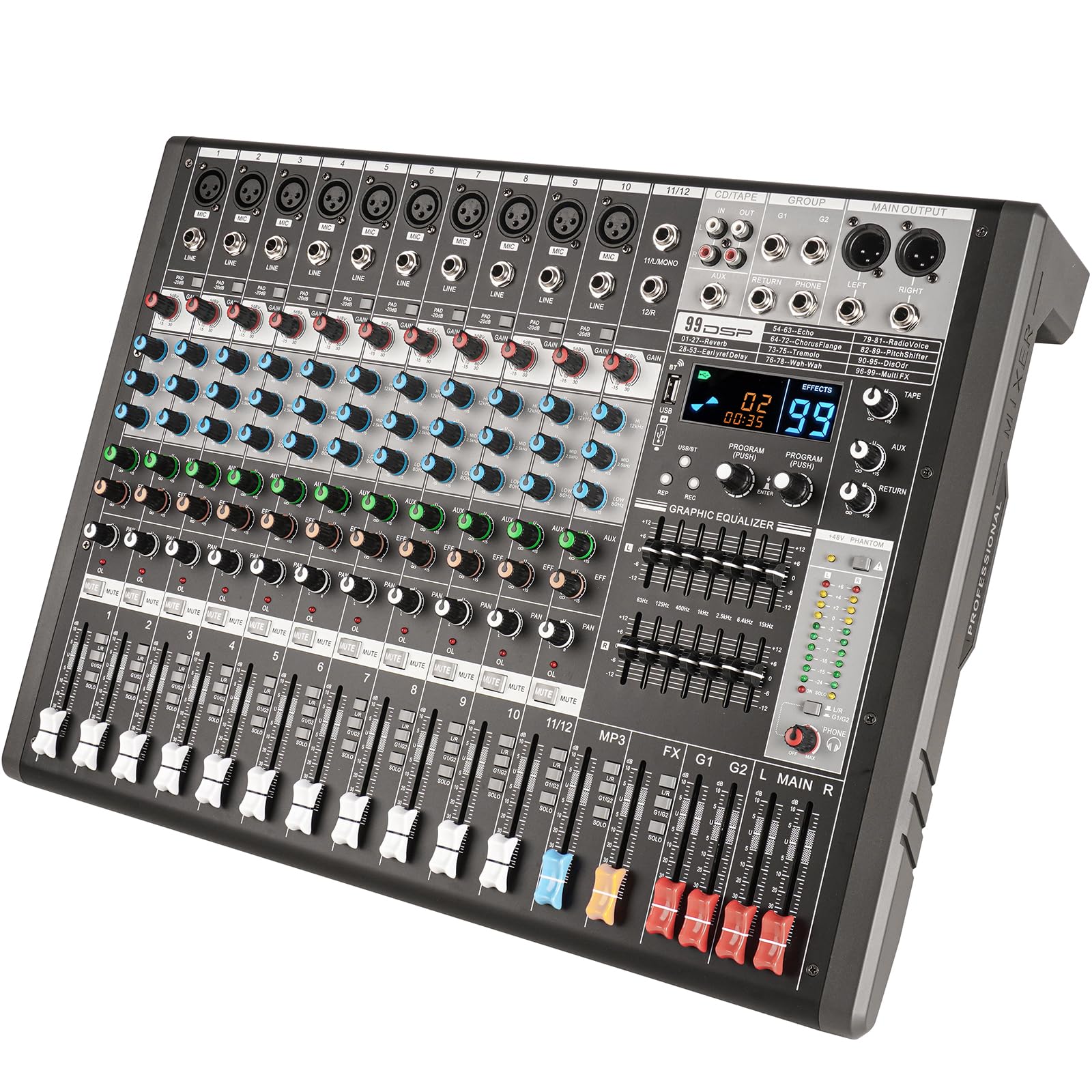 Amazon.com: Doslnlya EX12 12-Channel Bluetooth Mixer with 99 DSP