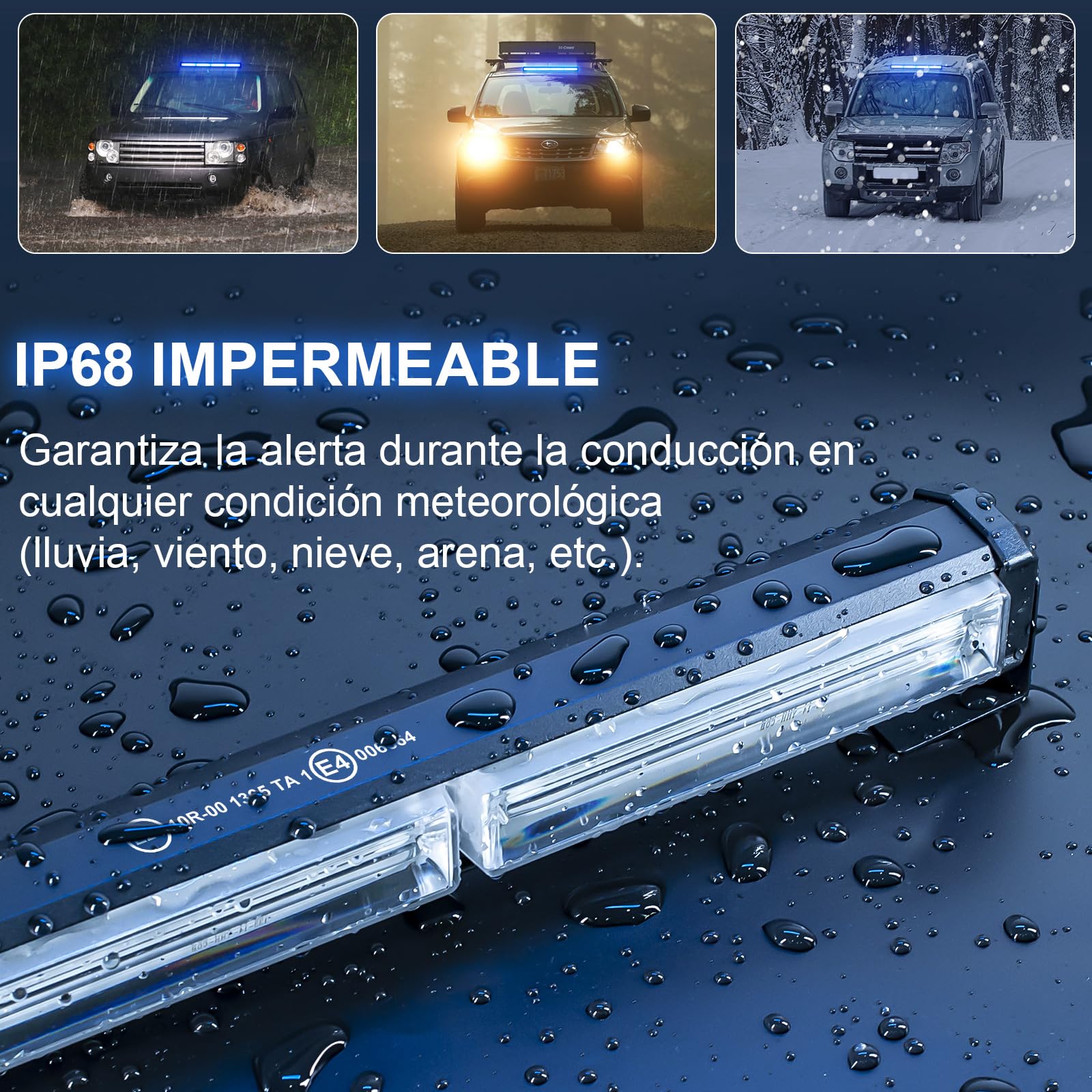 Dinfu 40W Luz de advertencia LED Azul con 17 modos de estroboscopio, luz intermitente de 24 pulgadas para camiones, luz de emergencia Azul para Techo Superior