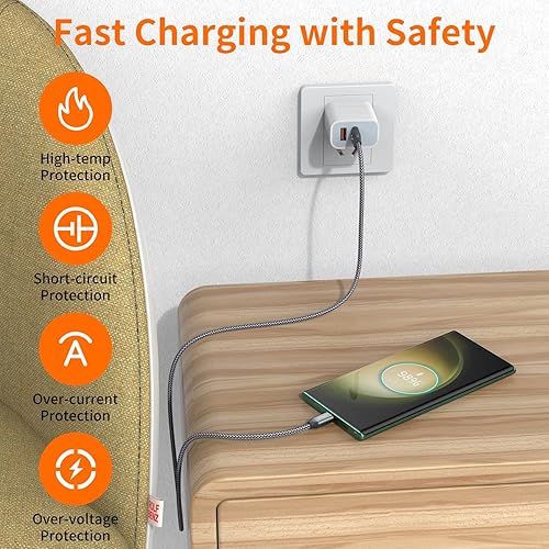 Miniatura 3 de JXMOX Cable USB C, USB A a tipo C 3A de carga rápida (paquete de 2 unidades de 10 pies) para iPhone 15 16 17 Pro Max, Samsung Galaxy S25 S24 S23 S22