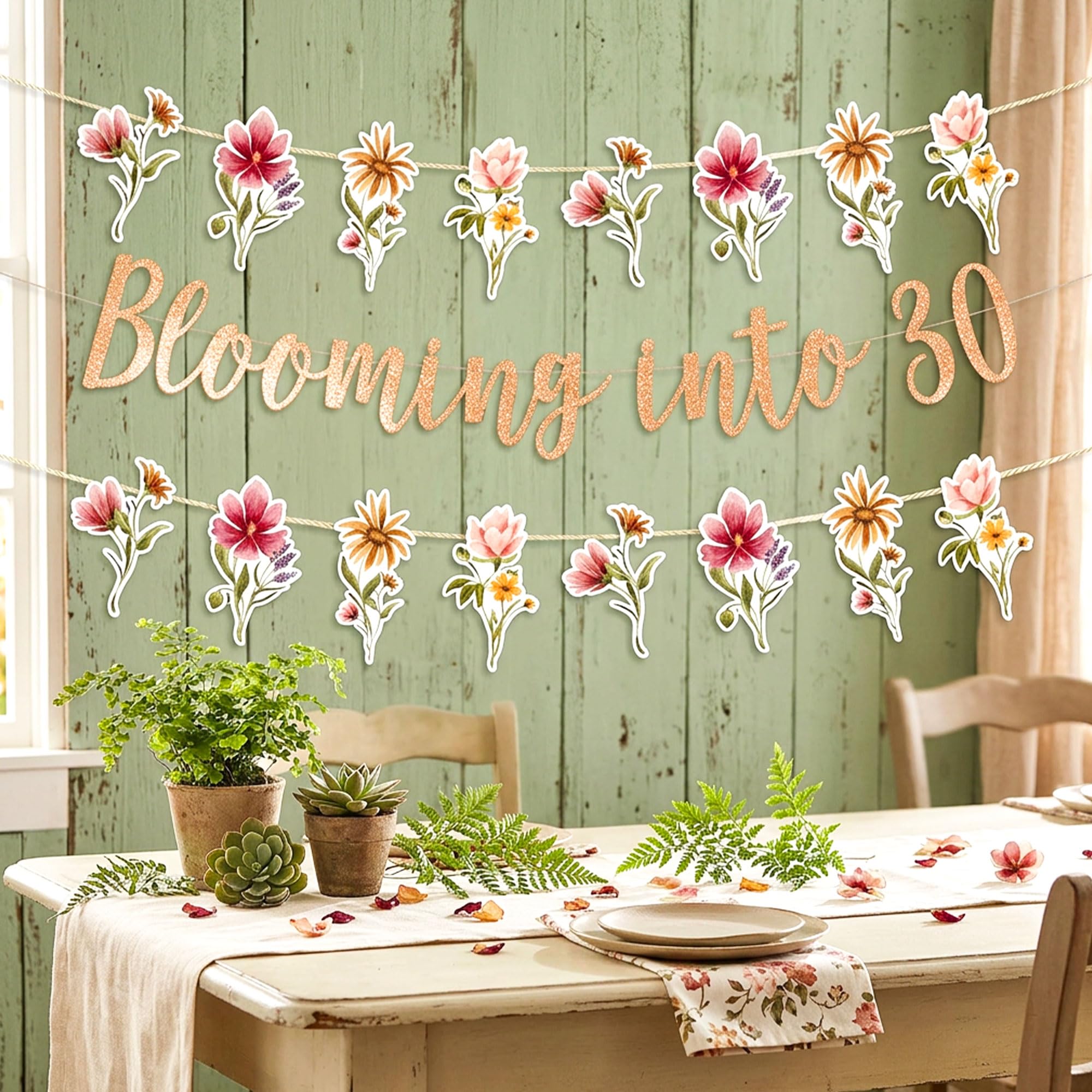 Blooming Into 30 Banner Wildflower 30th Birthday Decorations