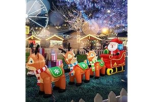 EAONE Christmas Inflatable Santa Claus on Sleigh with 3 Reindeer
