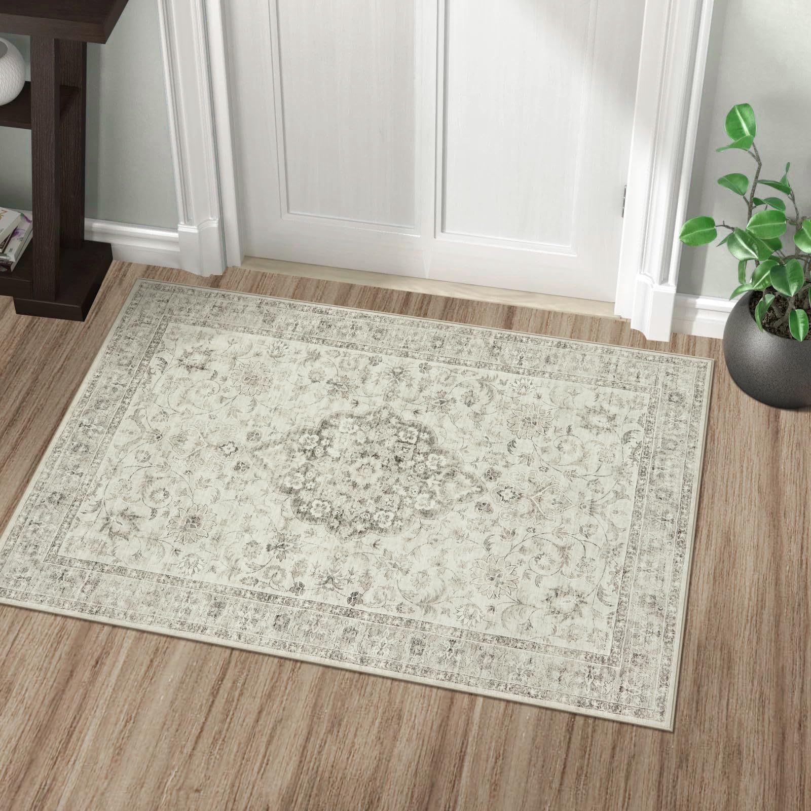LIVEBOX Washable Rug 2x3 Kitchen Mats for Floor Entryway, Non Slip Front Door Mat for Bathroom Hallway, Boho Low-Pile Small Carpet Farmhouse Throw