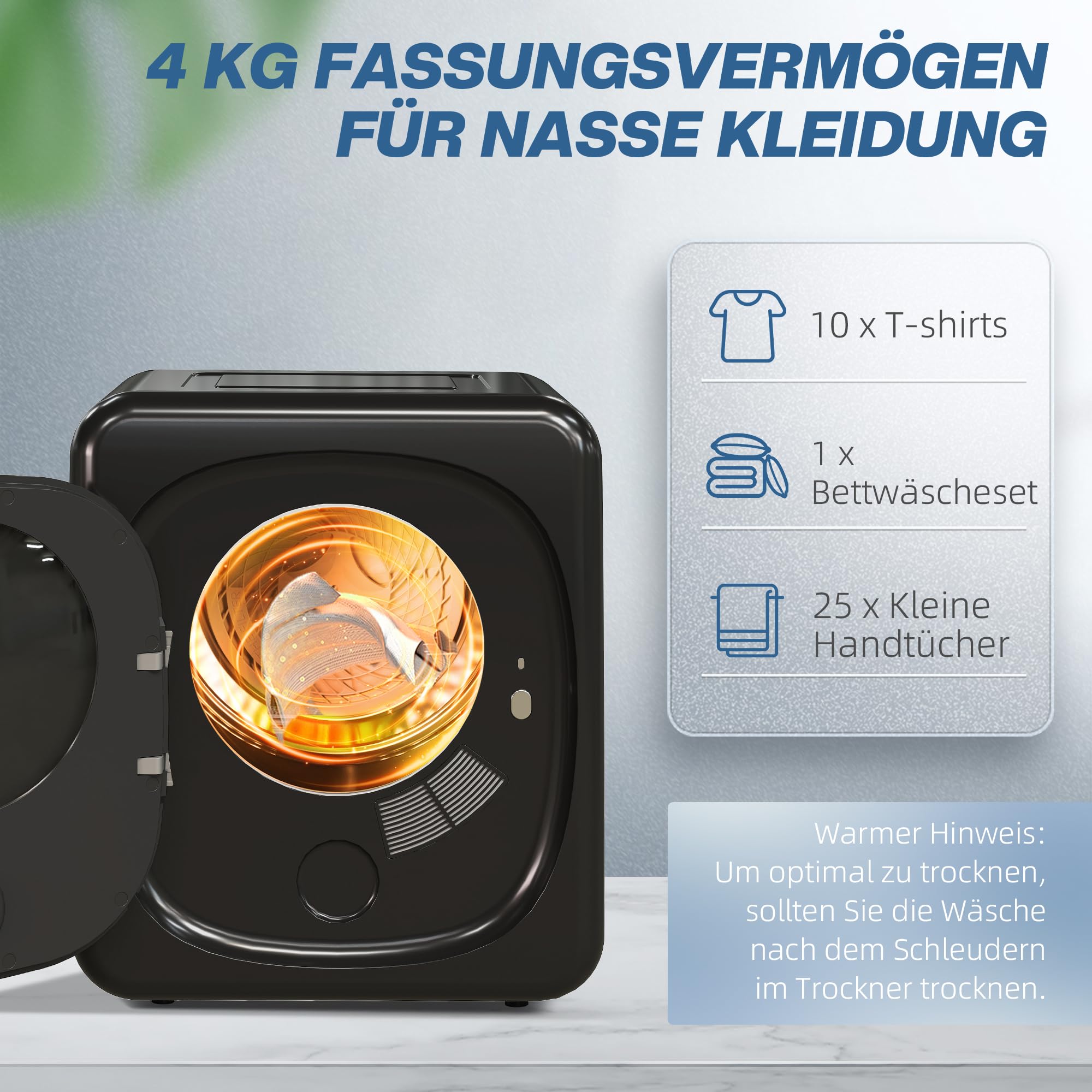 HOMCOM Mini sèche-linge 4 kg 800 W 6 programmes écran tactile LED montage mural protection contre la surchauffe