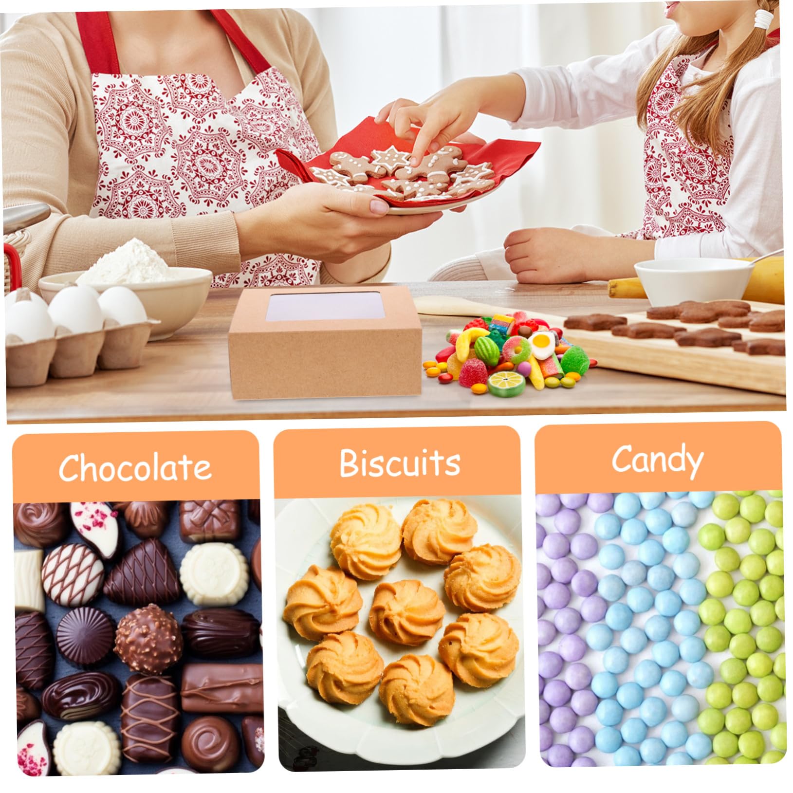 Abaodam 10 pezzi Scatole Regalo in Carta Kraft Finestra Trasparente in PVC Design Scorrevole per Conservazione Cioccolatini e Piccoli Dolci per Feste e Matrimoni