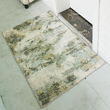 Carvapet Rugs for Entryway, 24"x36" Green Modern Abstract Low Pile Carpet with Rubber Backing, Foldable, Non Slip Machine Washable Entrance Mat (3 x 2 Feet Rectangular, Sage Green Area Rug)