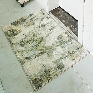 Carvapet Rugs for Entryway, 24"x36" Green Modern Abstract Low Pile Carpet with Rubber Backing, Foldable, Non Slip Machine Washable Entrance Mat (3 x 2 Feet Rectangular, Sage Green Area Rug)