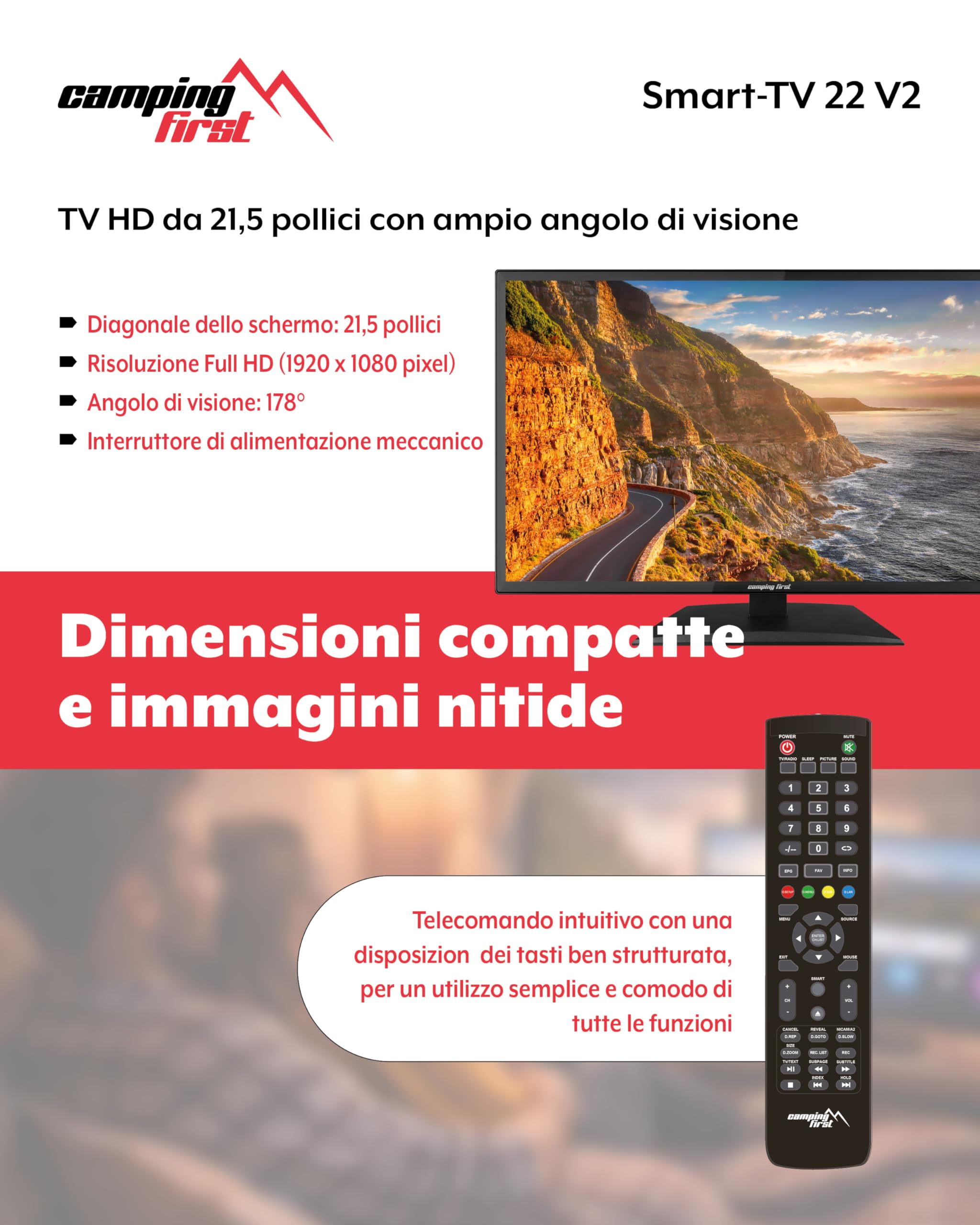 22″ Smart TV V2 – Televisore, 54,6 cm, 12 volt – Nero | Triple tuner, Android 11.0, WiFi/LAN, CI+, USB, Bluetooth