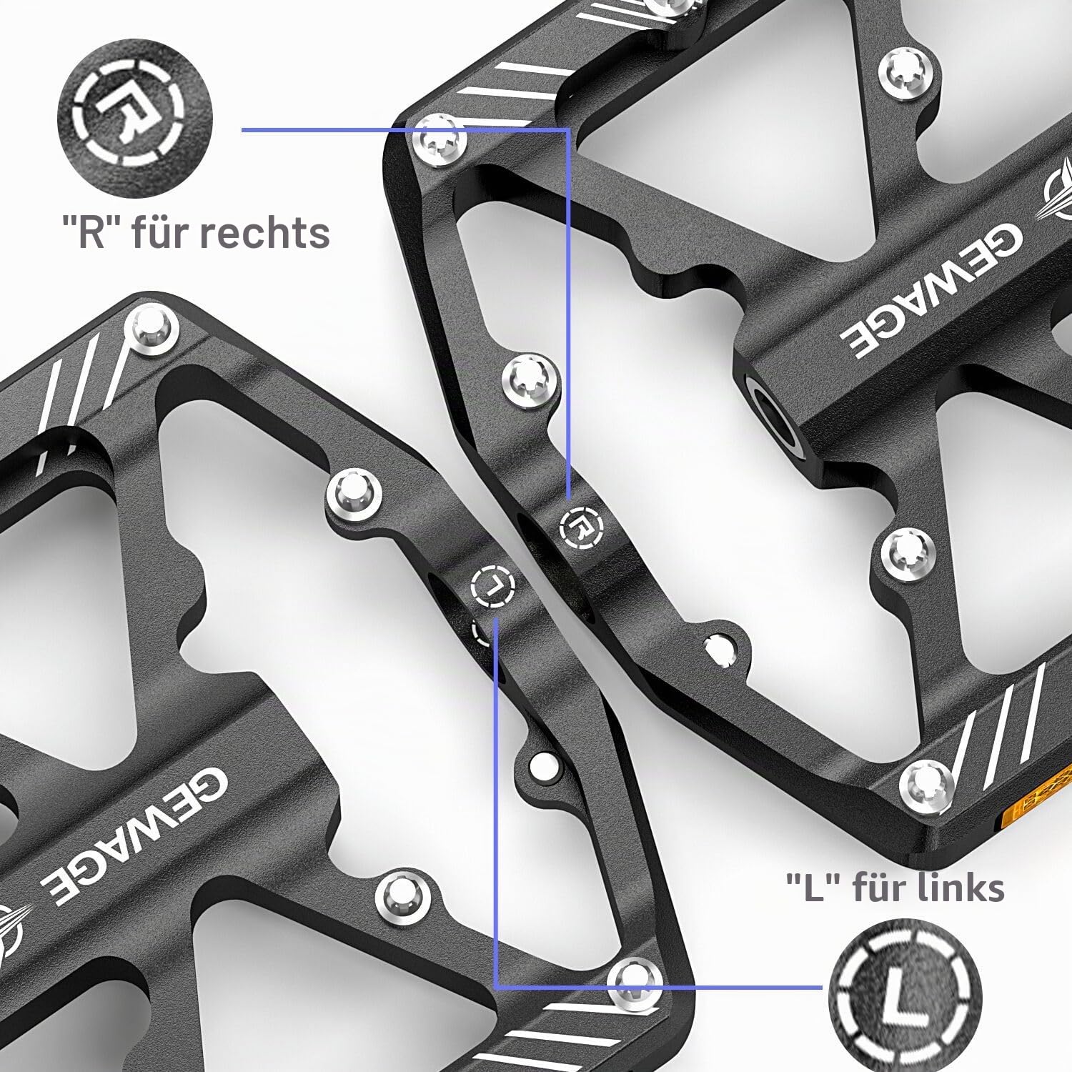 GEWAGE Fahrradpedale mit reflektierenden Streifen, 3 abgedichtete Lager, rutschfeste CNC-Aluminium-Fahrradplattform, 9/16 Zoll Pedale für Rennrad, MTB, E-Bike.