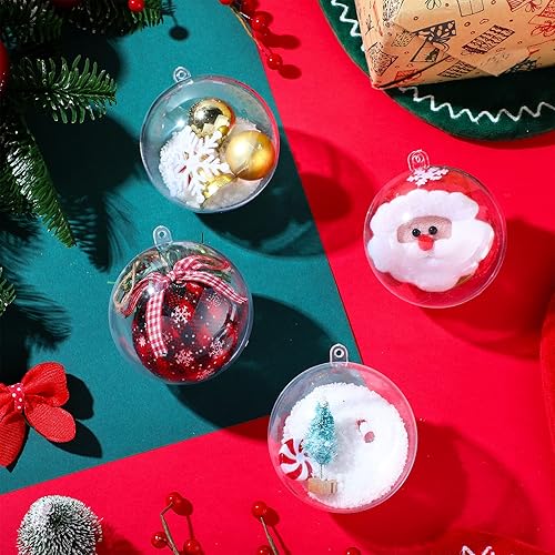 Miniatura 4 de Macarrie 60 bolas de adornos transparentes rellenables de Navidad, bolas de adorno rellenables de plástico transparente para el hogar, manualidades,