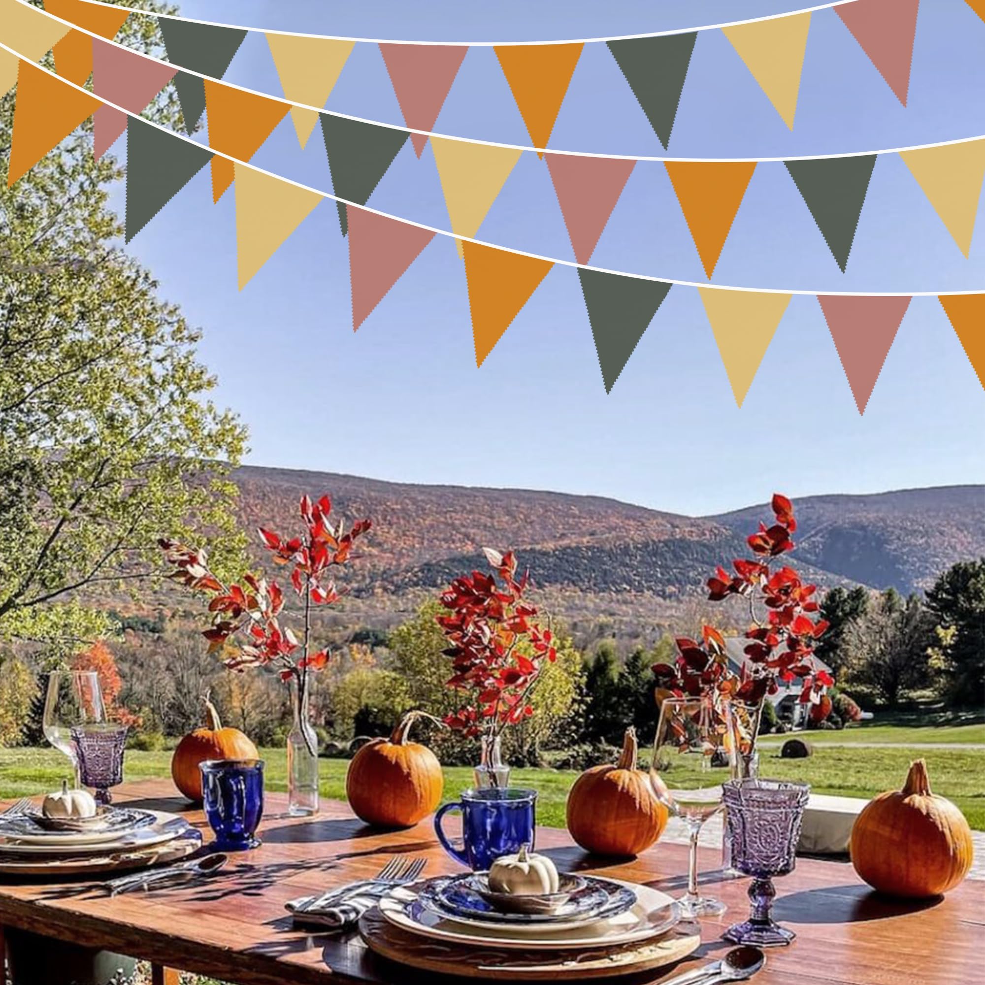 Wimpelkette für Herbstpartys, Retro, bunt, Stoff, Dreieck, Flagge, Wimpelkette, Girlande, Luftschlangen für Herbst, Geburtstag, Babyparty, Herbst, Erntedankfest, Outdoor, Garten, Party, Dekoration, 90
