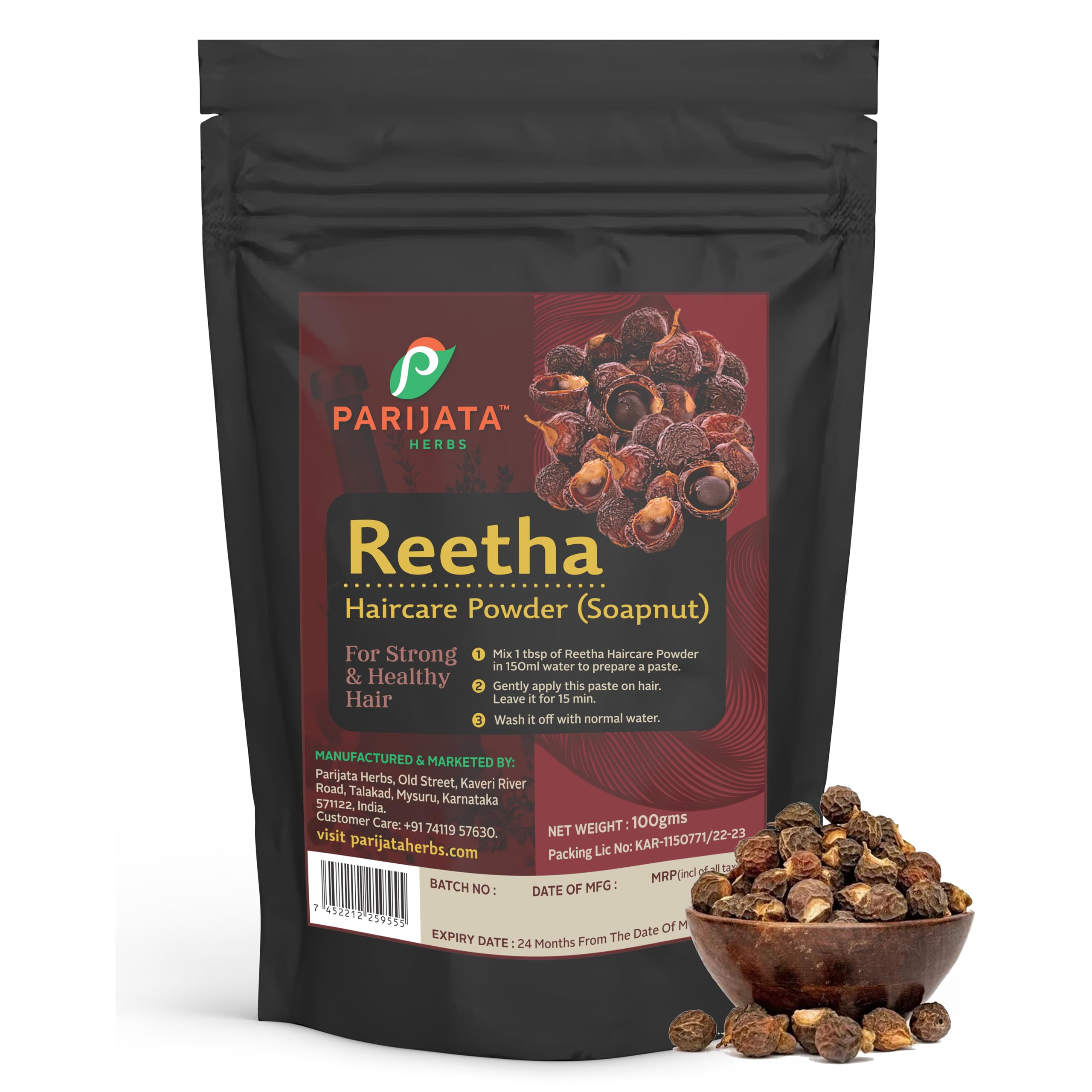 Parijata Herbs Reetha Haircare Powder, Natural Soapnut for Strong and Healthy Hair, 100g-image-35