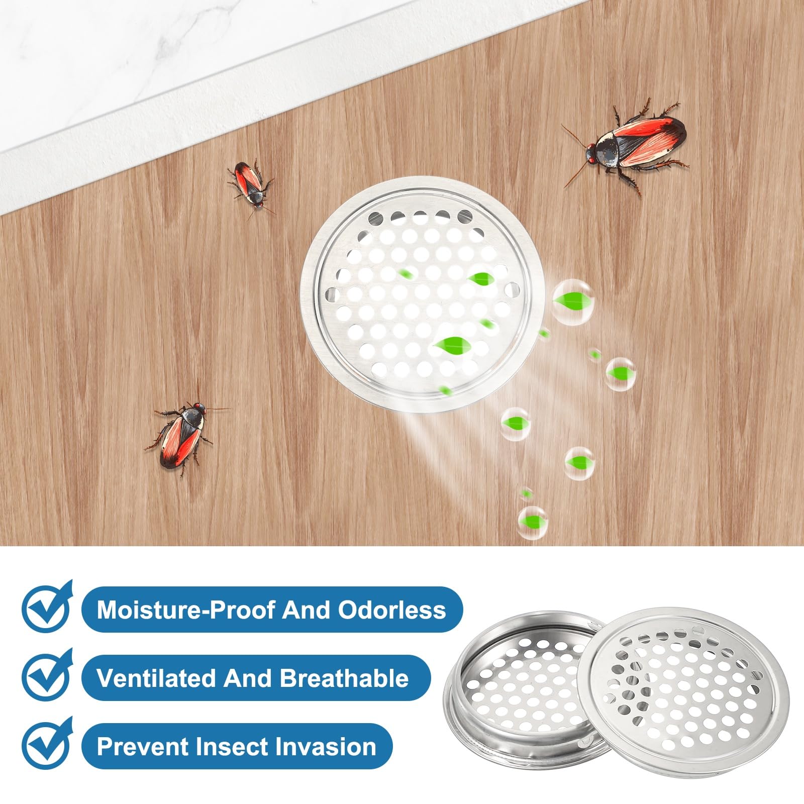 PATIKIL 60 mm Circular Soffit Vent, 20 Pcs Stainless Steel Round Mesh Hole Air Vents Dual Panel Round Mesh Hole Louver for Kitchen Wardrobes Shoe Sundry Cabinets Bathrooms, Silver - Image 4