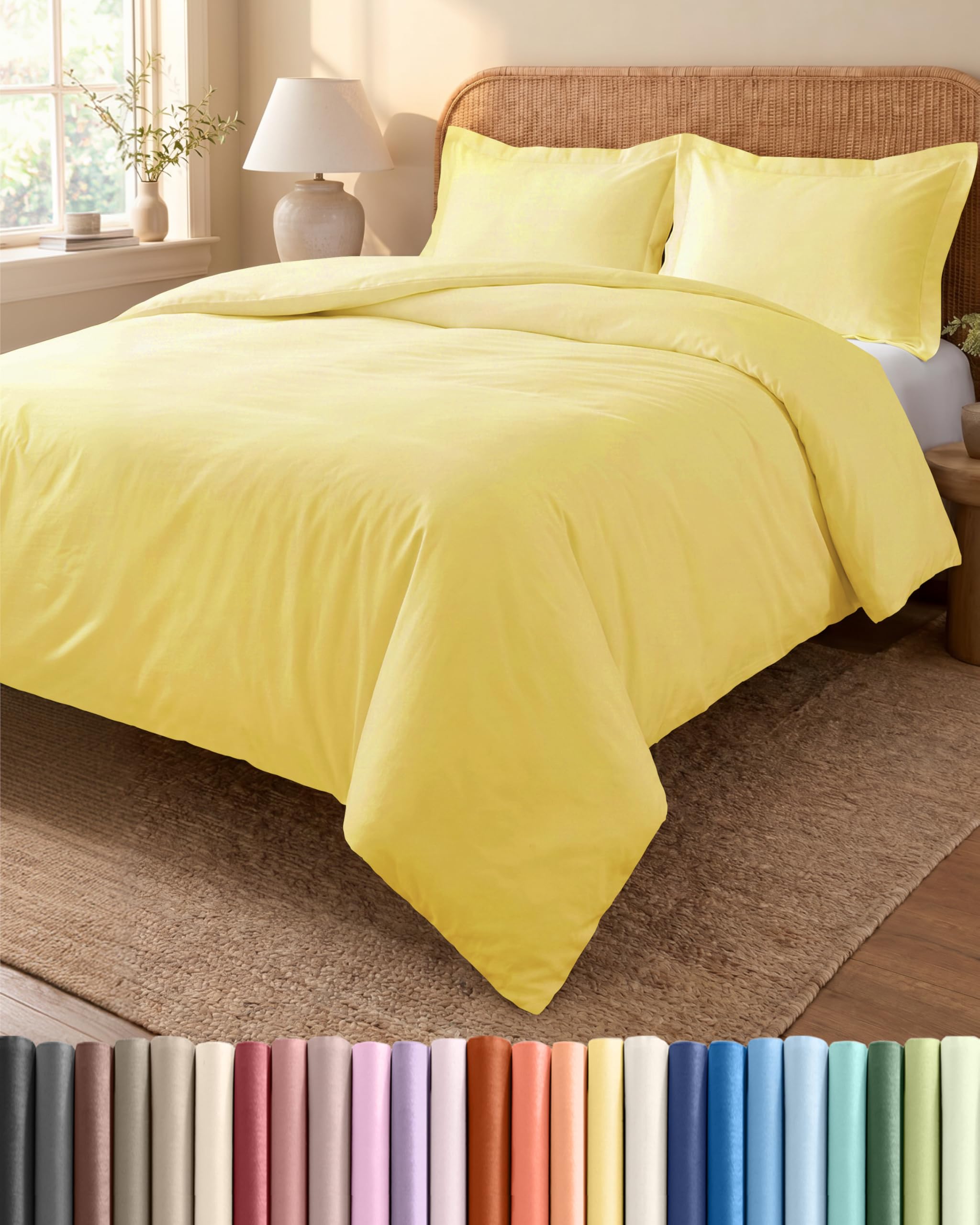 Copripiumino Una Piazza e Mezza 155x220 cm Giallo 3 Pezzi - Copripiumino 155x220 cm e 2 Federe 80x80 cm - Microfibra Spazzolata - Anti-Grinze, Morbida e Traspirante - OEKO-TEX Standard 100 Certificato