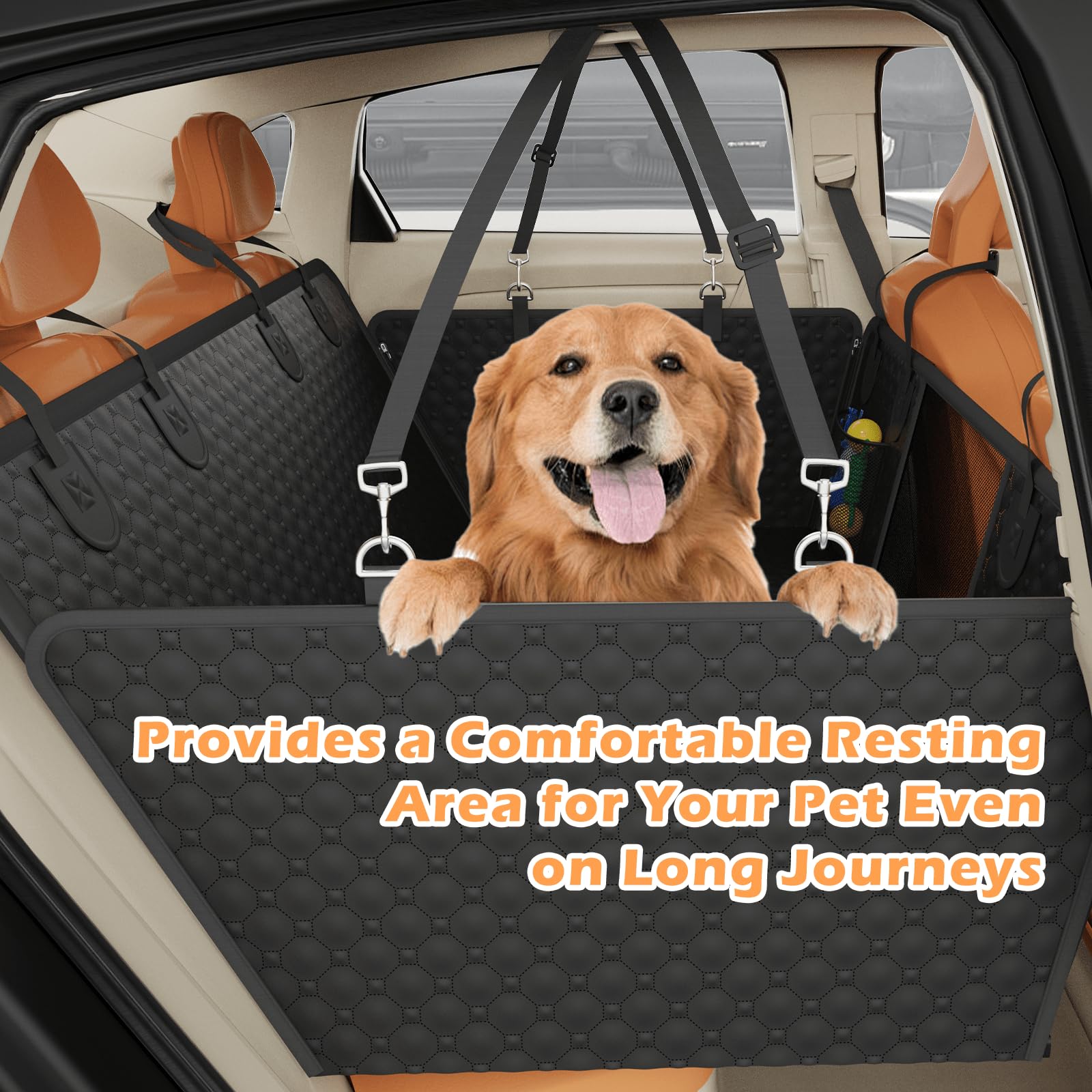 Dog Car Seat Cover for Back Seat,Upgraded PU Leather Dog Seat Cover with Hard Bottom Back Seat,Non-Slip Backseat Cover for Dogs with Mesh Window & Side Flap, Dog Hammock for Car, SUV, Small Trucks - image 6