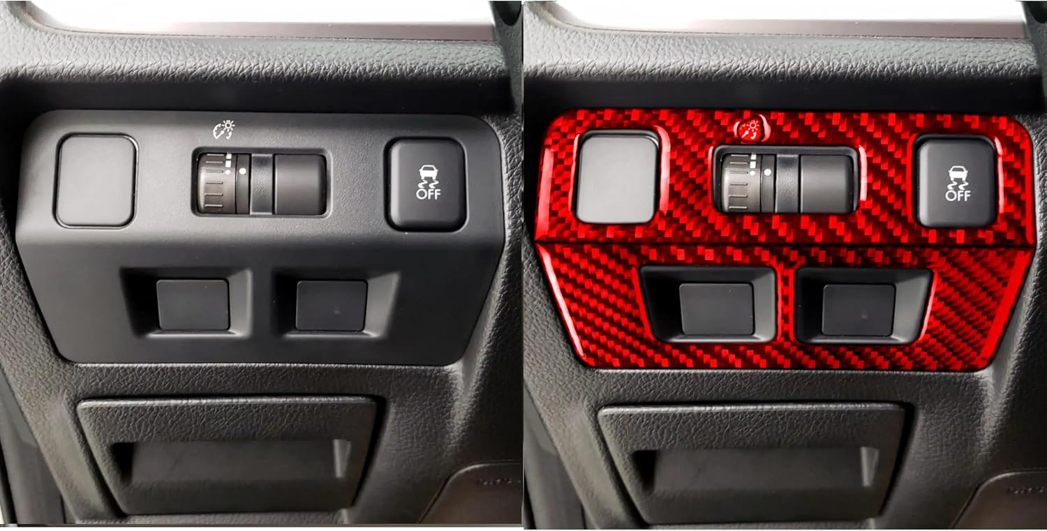 Real Premium Carbon Fiber Auto Interior Accessories Sticker Compatible with Subaru Impreza 2012-2016/Subaru XV Crosstrek 2013-2017 Car Dashboard Headlight Switch Decals Panel Red