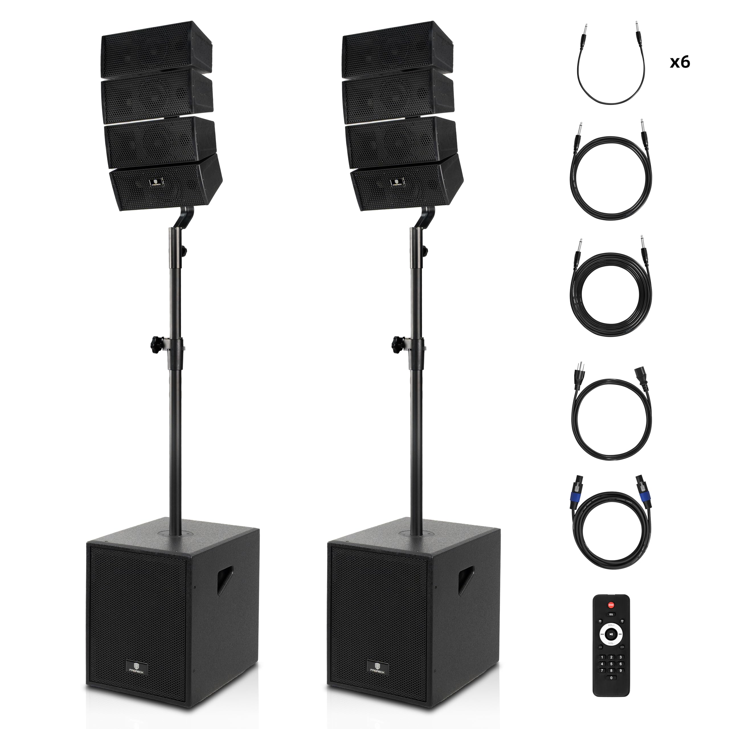 PRORECK Club 3000 12-Inch 4000w DJ Powered PA Speaker System Combo Set with Bluetooth USB Drive Read Function SD Card Remote Control,Two subwoofers and 8 line Array Speakers Set for Church, DJ, Live