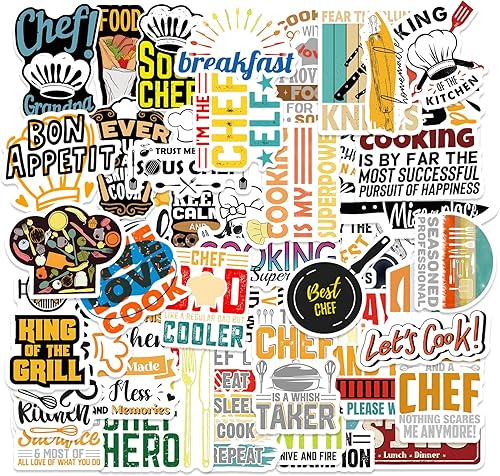 Miniatura 1 de 53 calcomanías de chef, calcomanías de cocina, divertidas calcomanías de cocina, calcomanías de vinilo impermeables para botella de agua, taza,