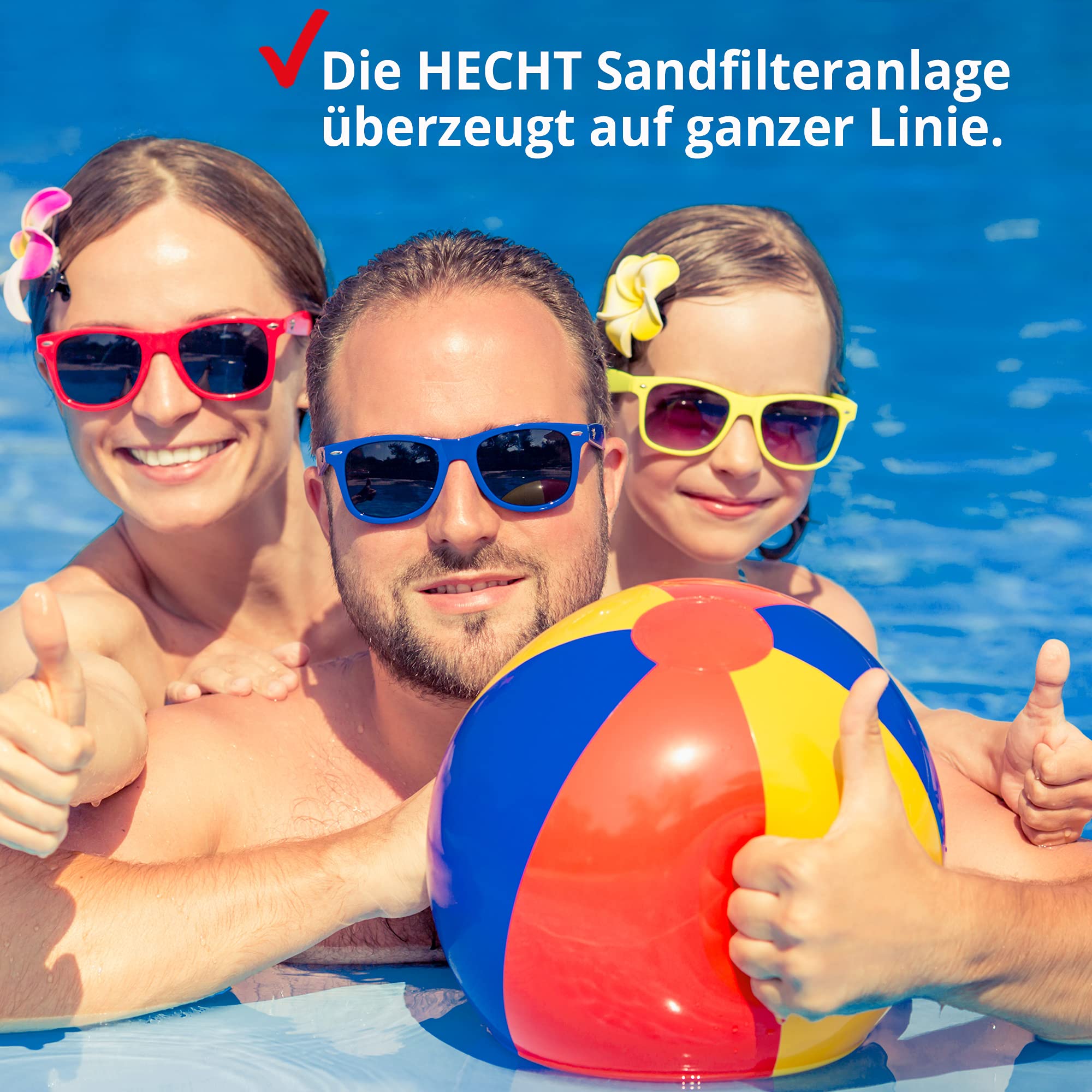 HECHT Sandfilter Sandfilteranlagen 11.000 Liter – Poolfilteranlage Sandfilterpumpe Reinigungspumpe für Gartenpool – Sandfilteranlage Pool - Schwimmbecken Reinigung mit Vorfilter Filter – 7-Wege Ventil