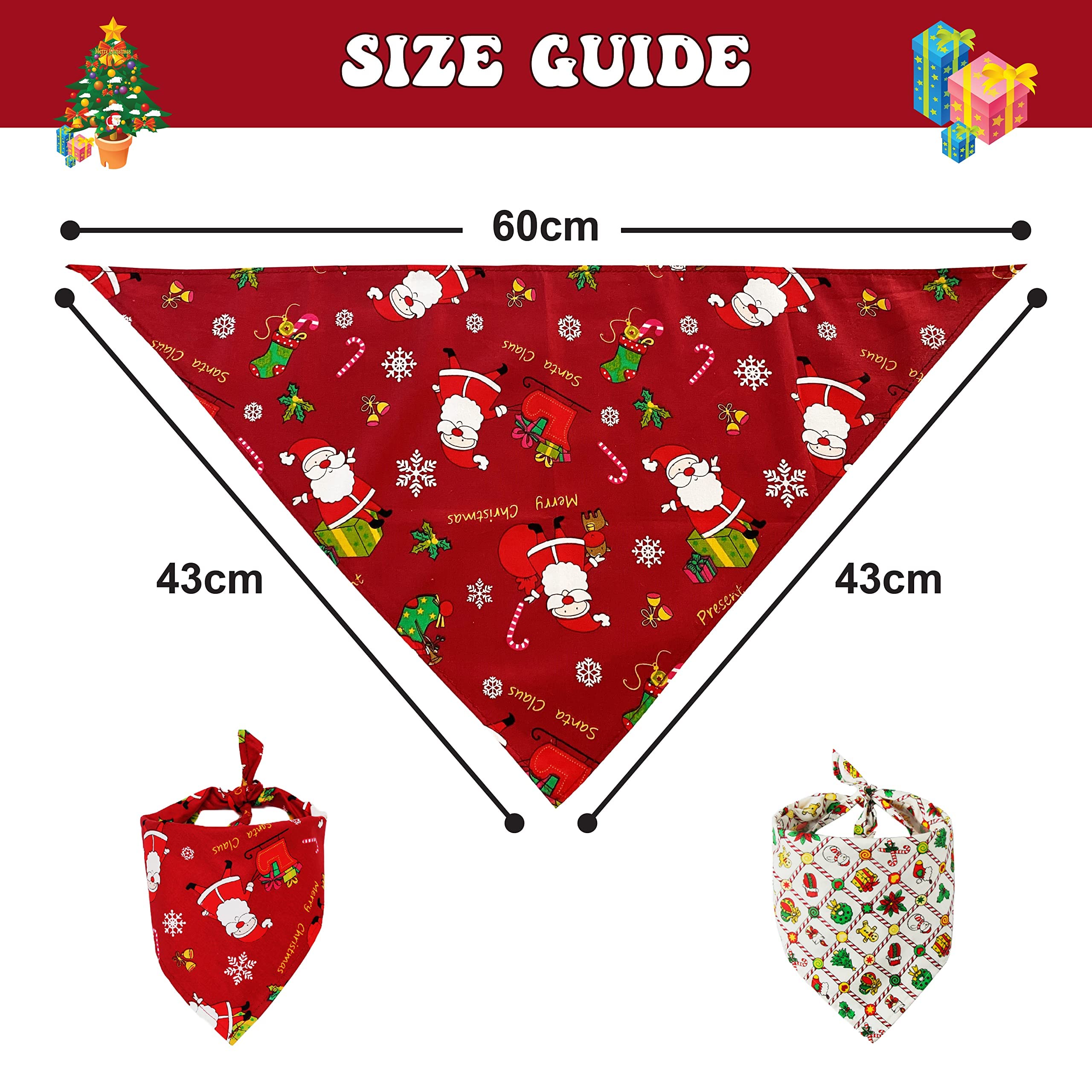 2 x Large Christmas Dog Bandanas set, Red - Image 4