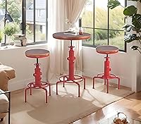 Vista 1 de Topower Juego de 3 piezas de bar de pub vintage, mesa redonda industrial y taburetes para 2, mesa de pub y taburetes de altura ajustable a juego