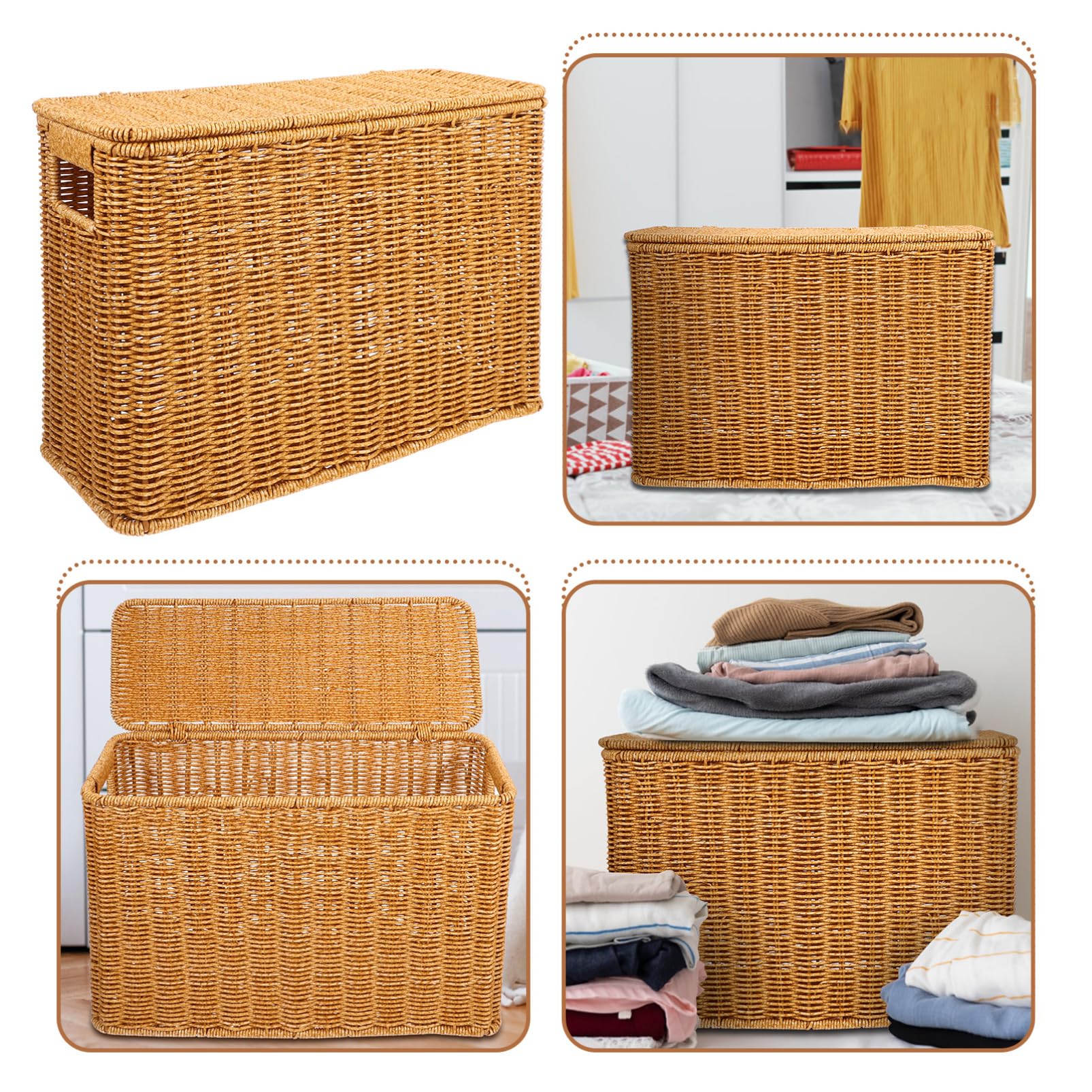 Kichvoe Cestino Portaoggetti Stretto E Alto Con Coperchio: Cestino Decorativo Intrecciato In Plastica Per Riviste E Libri 14 96 X 10 62 X 5 90 Pollici