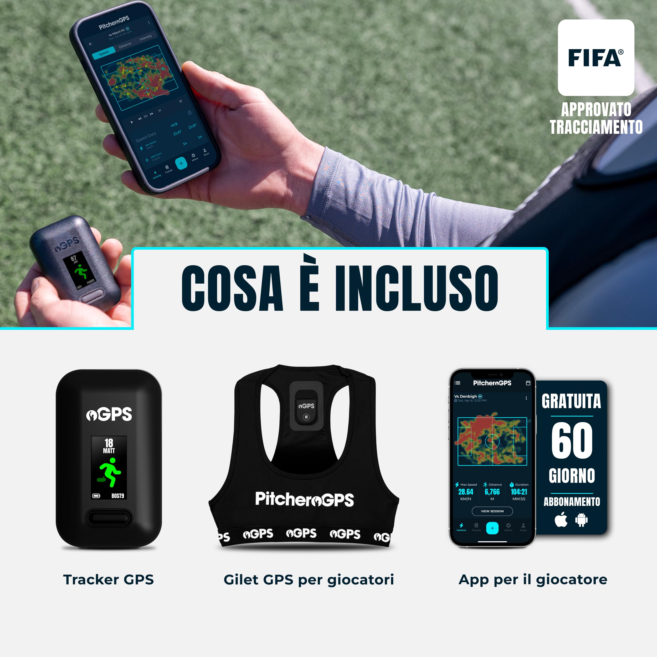 Tracker calcio e gilet, 18 metriche chiave, abbonamento 60 giorni. Attrezzatura per monitorare prestazioni e forma fisica (Adulto S)