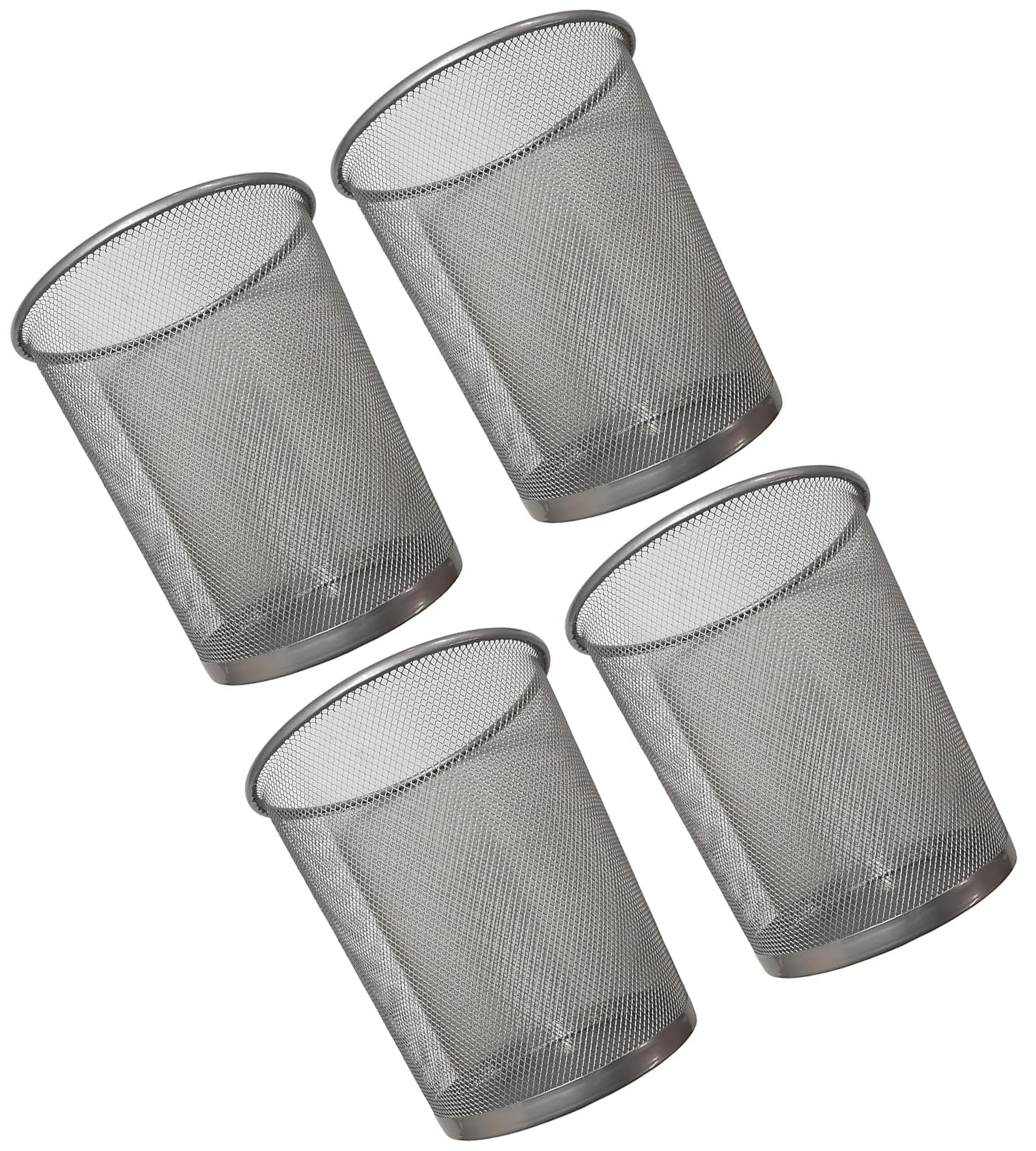 PRADICHI Mesh Wastebasket Trash Can – Steel Wire Garbage Bin for Office, Bathroom, Kitchen, Bedroom, Dorm – Ventilated Round Trash Bin for Home & Workspace (Silver, 4 Pack)