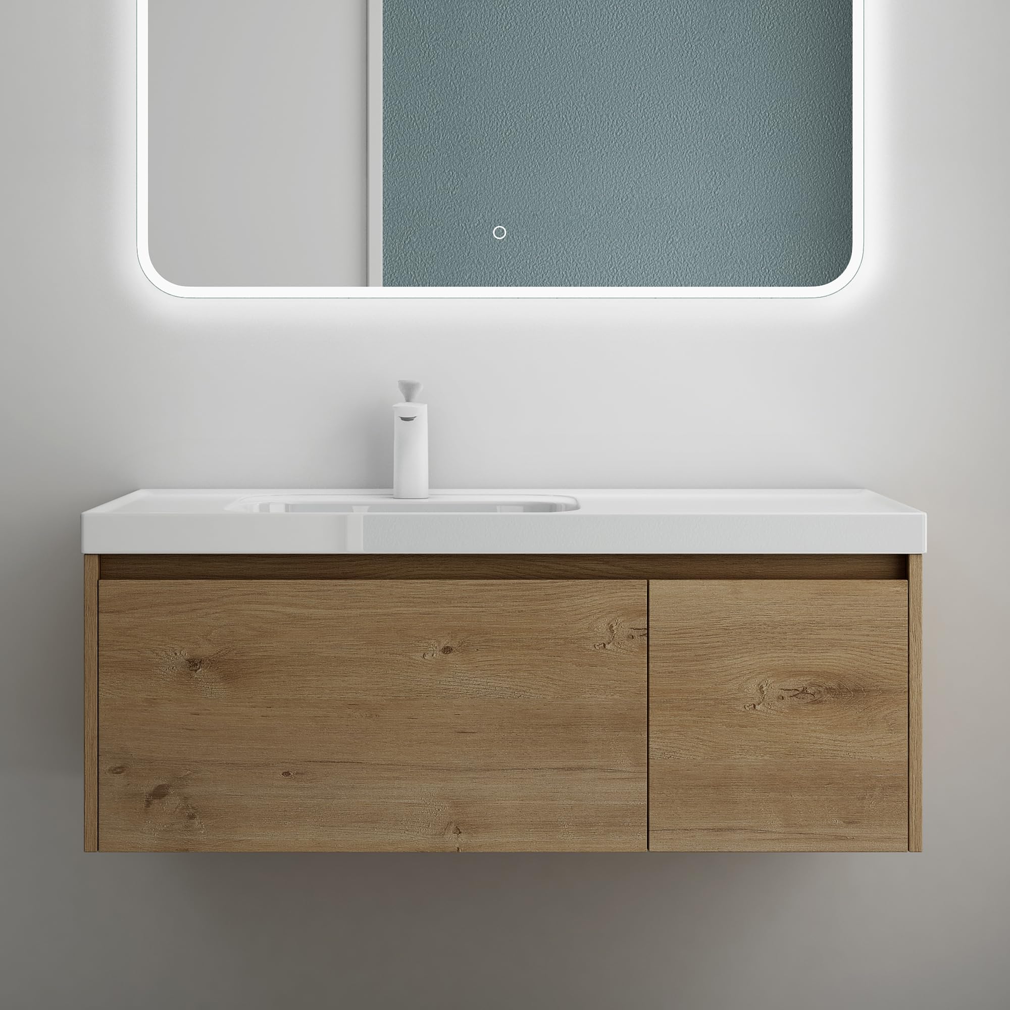 Mai & Mai Meuble de Salle de Bain Marron Clair avec Lavabo Meuble sous Vasque 100x50x40cm Meuble Suspendu avec Tiroir Salerno