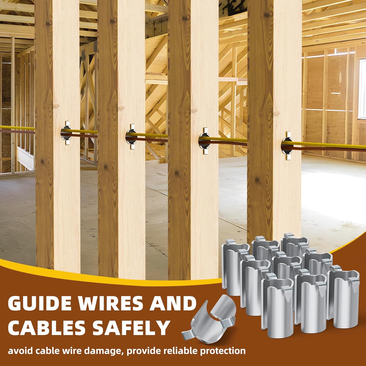 100-Pack Smart Shield Nail Guard for Wire Cable, Stud Plates Wire Protector for Electrical Wiring, Galvanized Nail Guards for Studs -0.9 inch Diameter