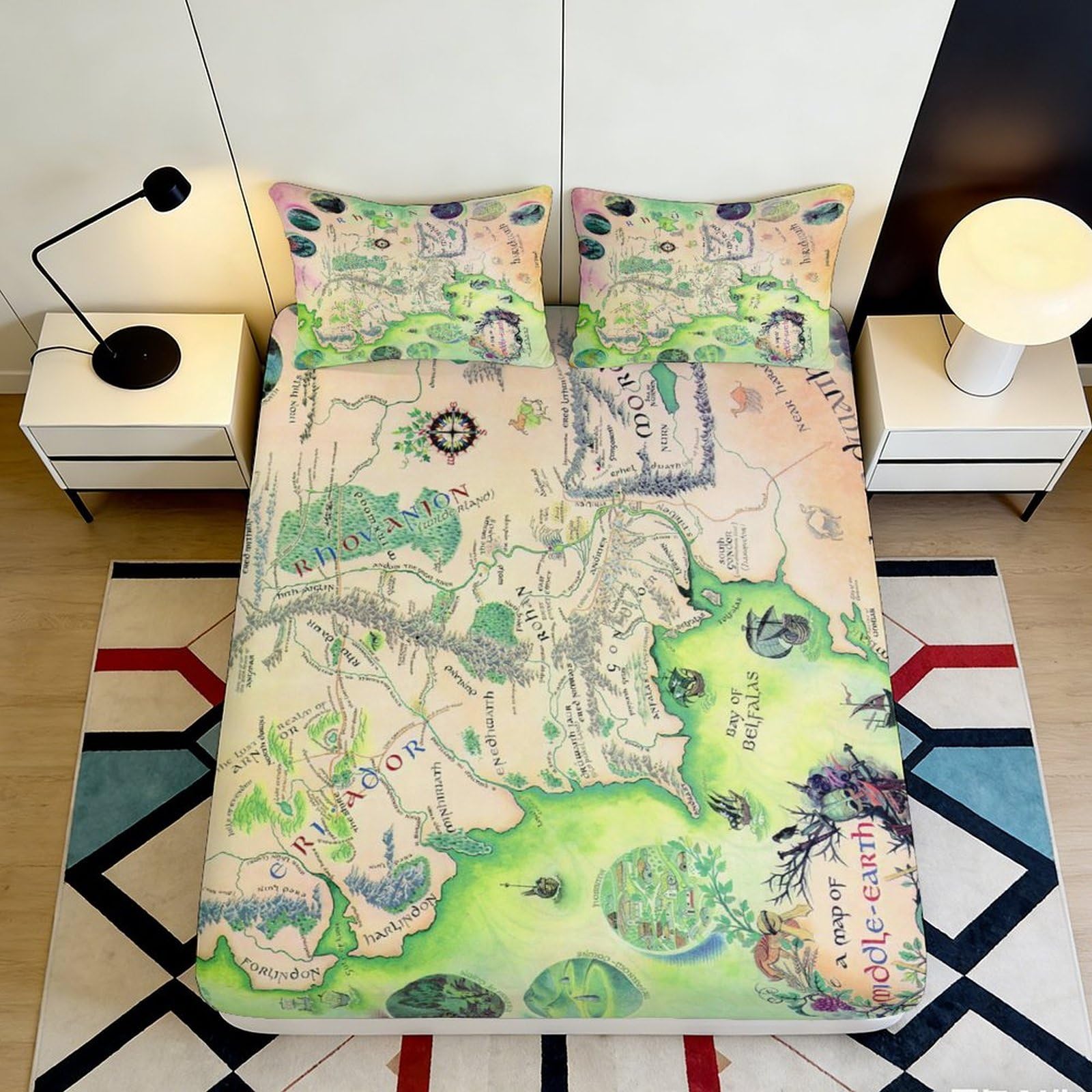 Pnayamiorkfel Style-6 3D Printed Middle Earth Map Fitted Sheet Microfiber Soft Anti-Slip Bed Cover For Bedroom Dorm Room Home Decor 90X200x25cm
