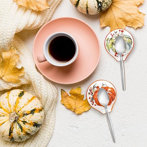 Miniatura 6 de Whaline Soporte para cucharas de otoño, acuarela, calabaza de otoño, soporte para cucharaditas de cerámica, platos para salsa pequeña, plato para