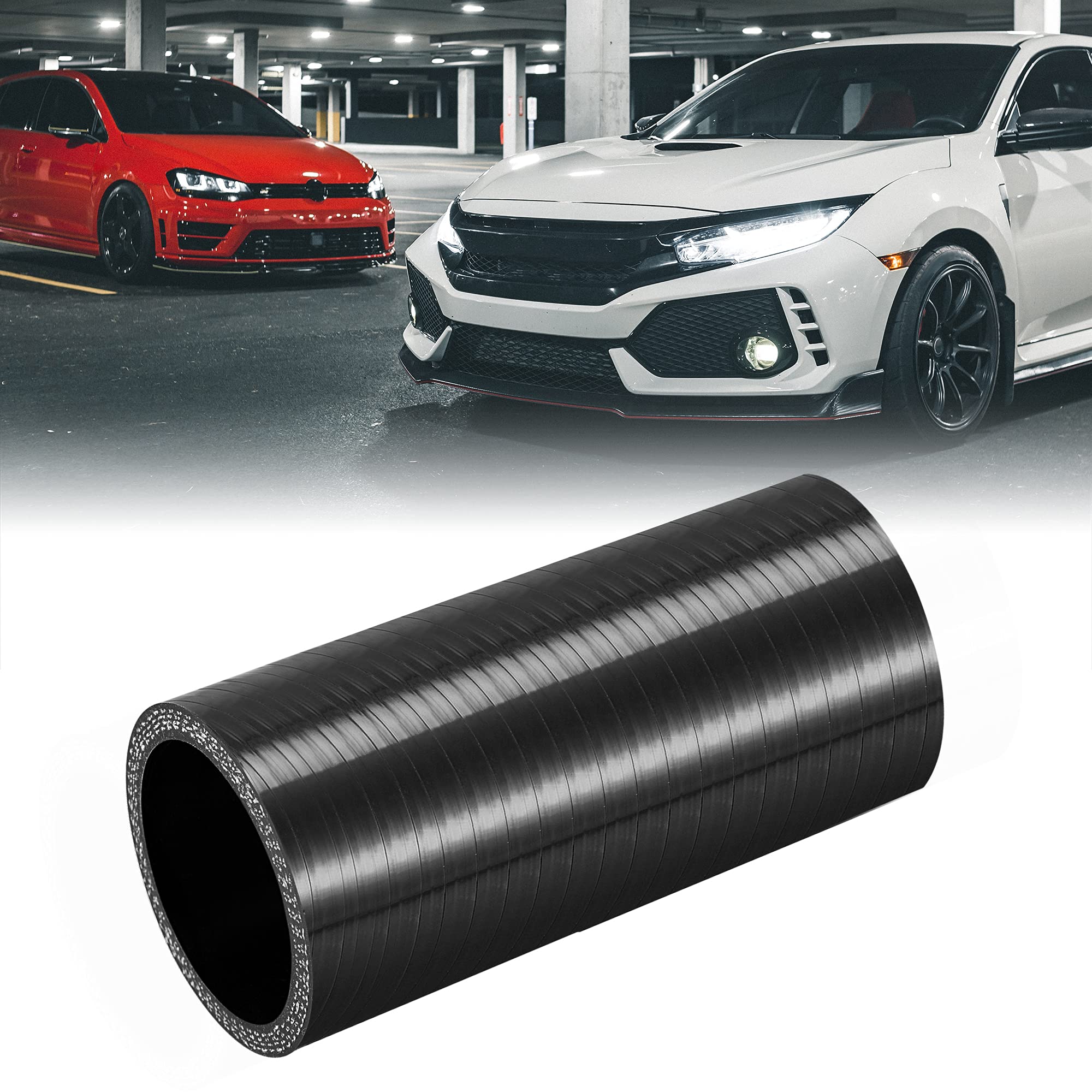 X AUTOHAUX Samochodowy prosty silikonowy sprzęgło Turbo rura 35 mm 1,38 cala śr. 76 mm czarny