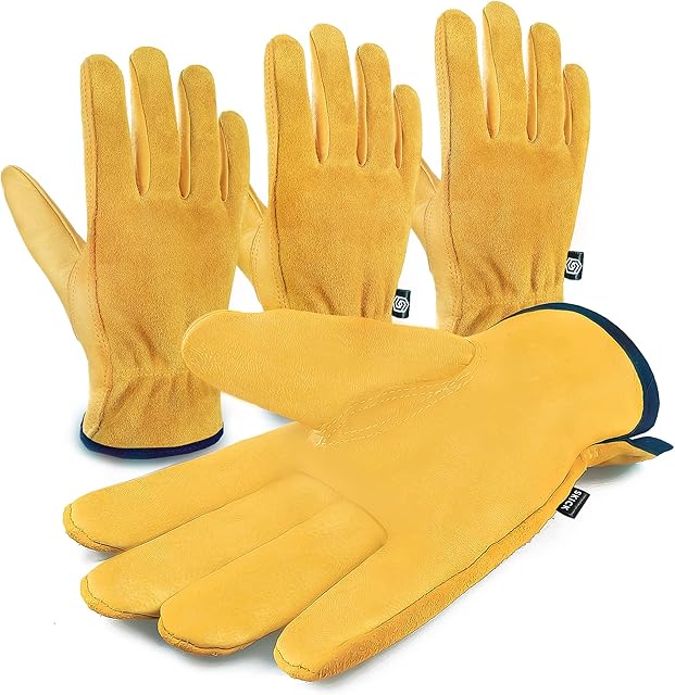 SKICK Leather Gardening Gloves for Women and Men - Pack of 4 | Thorn Resistant Heavy Duty Gardening Gloves for Men | Breathable Garden Gloves for Women and Men | Elastic Leather Work Gloves (XL)