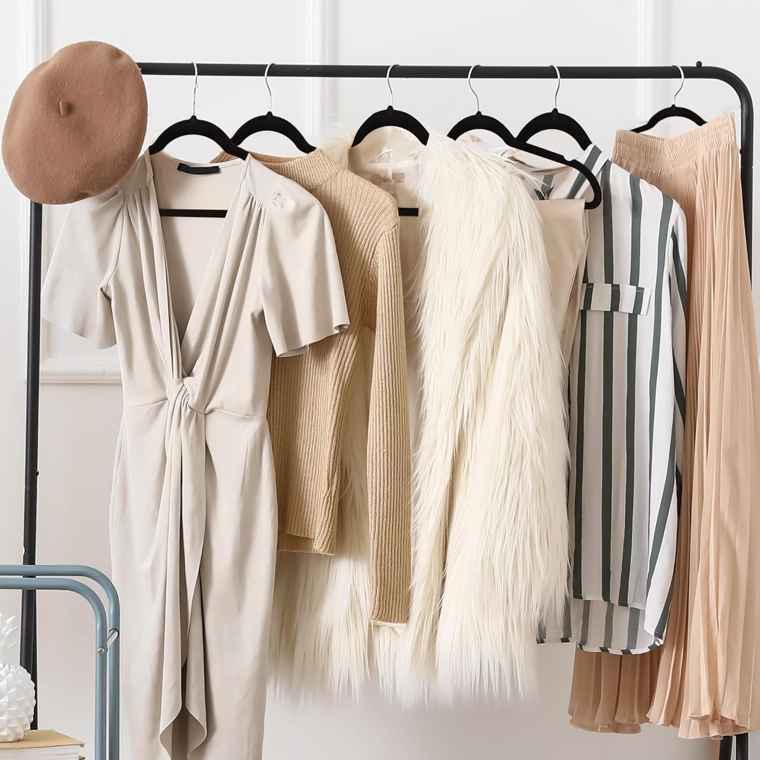 Premium Velvet Hangers 30 Pack Ultra Thin Non Slip Adult Felt Space Saving Suit Hanger for Closet Heavy Duty Coat Pants Jackets Dress Hangers 360° Swivel Hook Hold Upto 10 lbs Black - Image 8